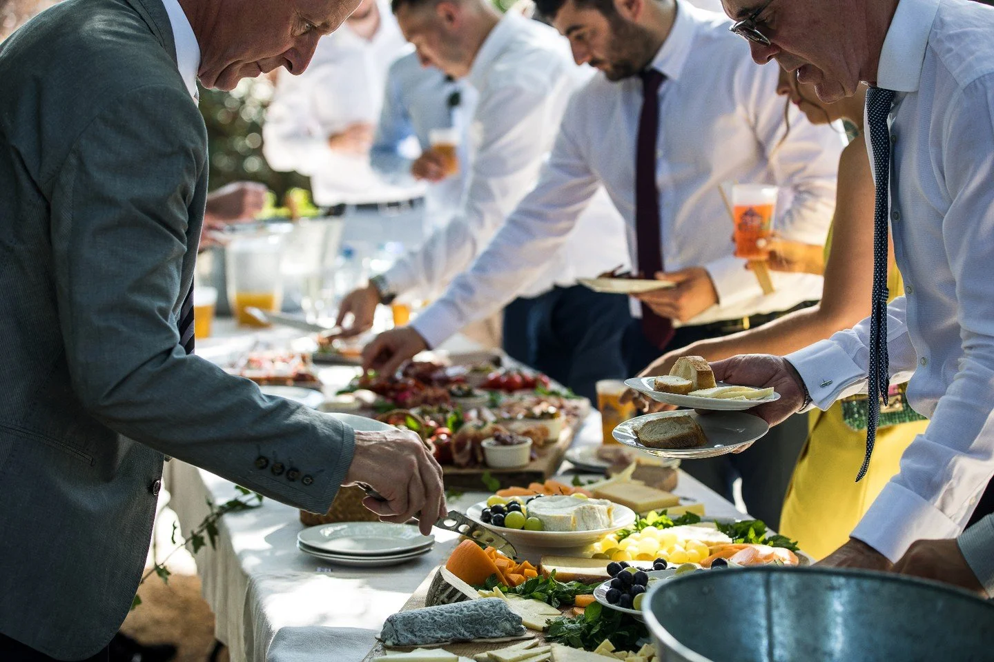 Guests thoroughly enjoying grazing at cocktail hour.
Image @corrinatoughphotography #foodismemories#shanetoughcatering#weddingcaterer#weddingfoodhandmade#weddingcateringfrance#weddingcateringsouthwestfrance#weddingfood