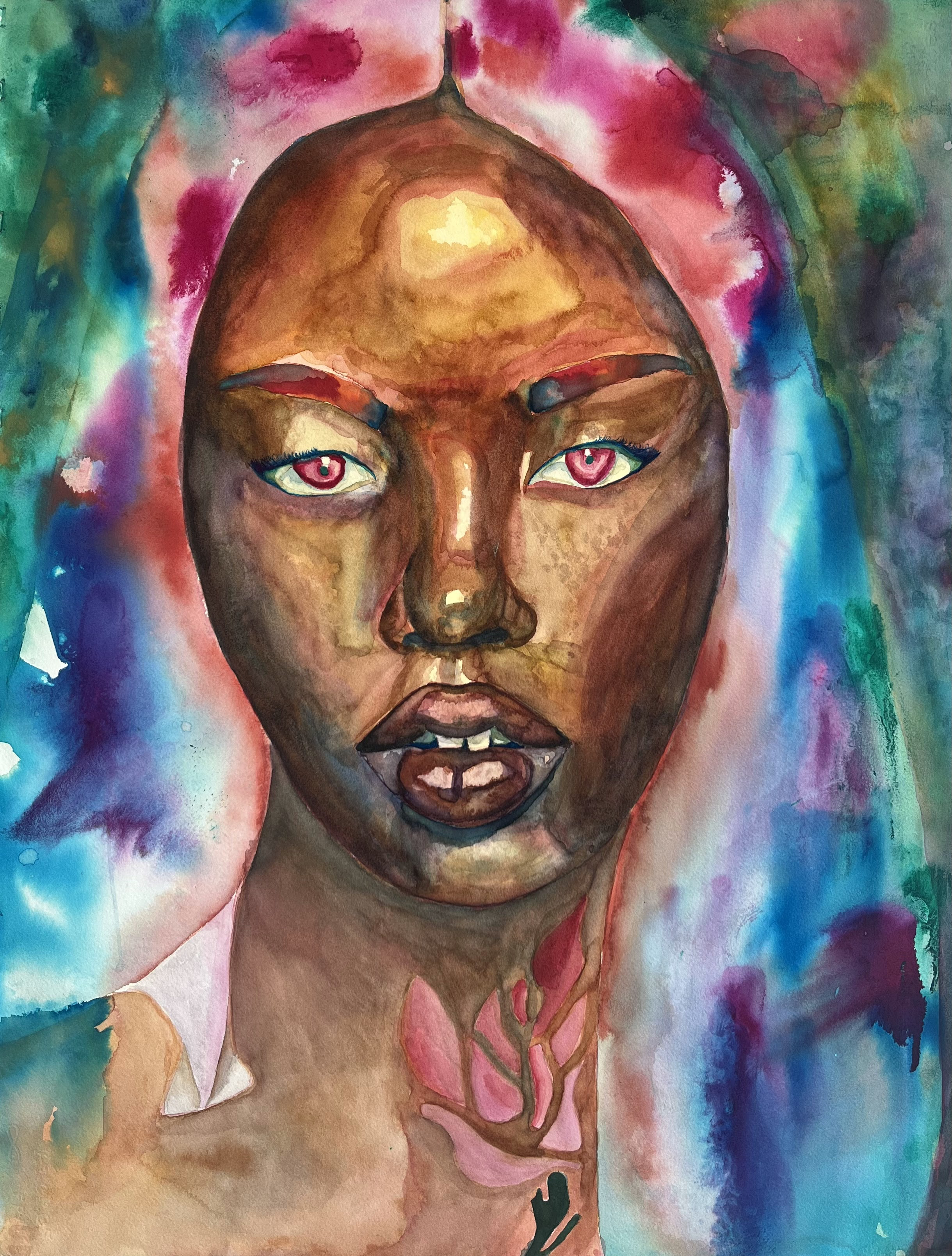 Paris Stinson (@paris.make.art, parisstinson.com), “Amara,” watercolor on Arches, 2025.