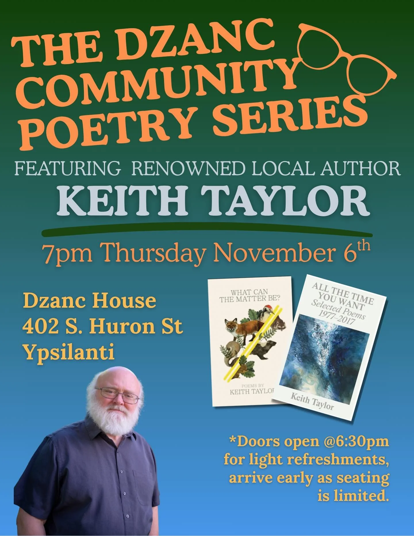 Mark your calendar for this special occasion to celebrate poetry and community with one another. 
.
We are very much looking forward to hosting Keith Taylor! 
.
.
.
#poetry #ypsipoets #ypsi #annarbor