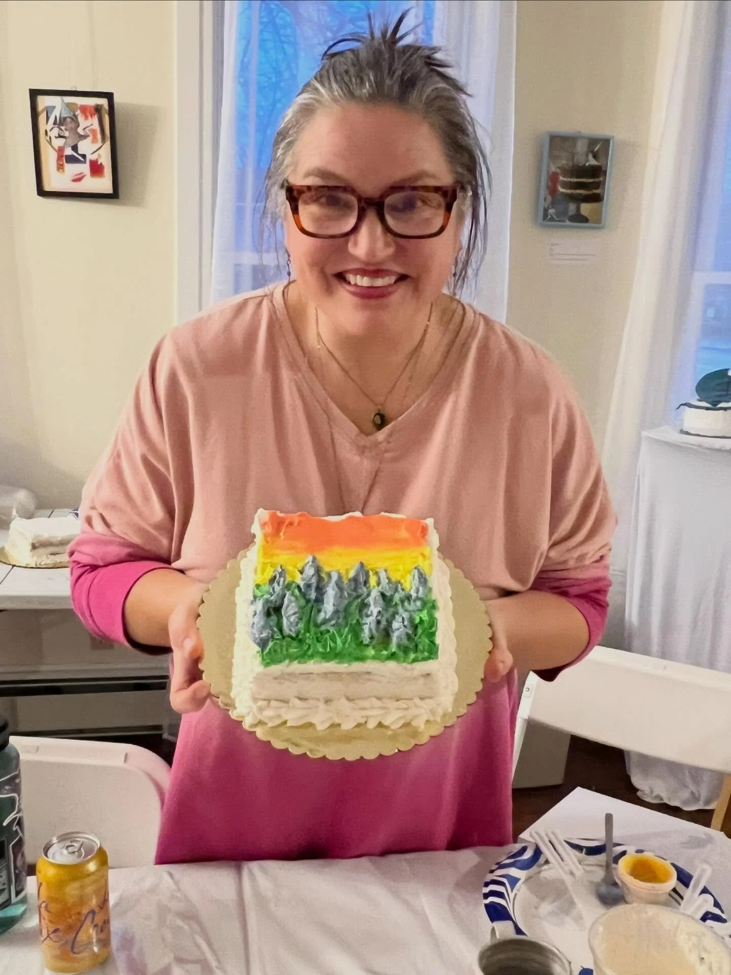 What a sweet treat to learn how to paint and decorate cakes with @sjohnson.art2 using the same techniques she used in her paintings! 
.
See the last two slides for her artwork on display this month for Frosted &amp; Fabulous!
.
Thank you Terry Bakery
