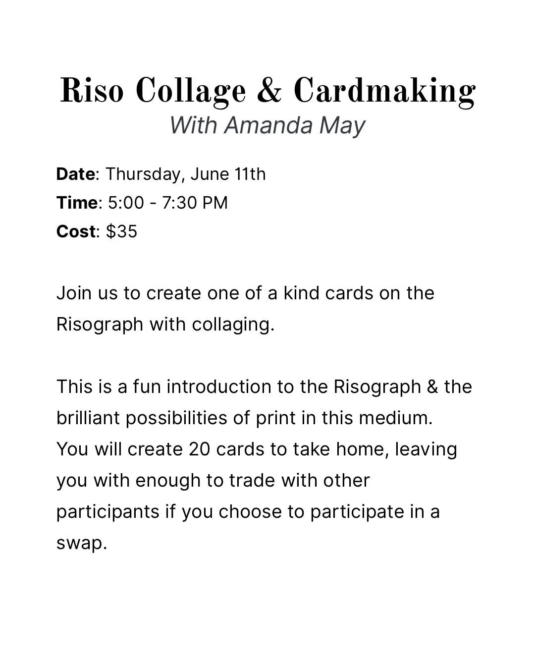 Look out for our monthly Riso workshop offerings alongside our Riso lab hours! 👀