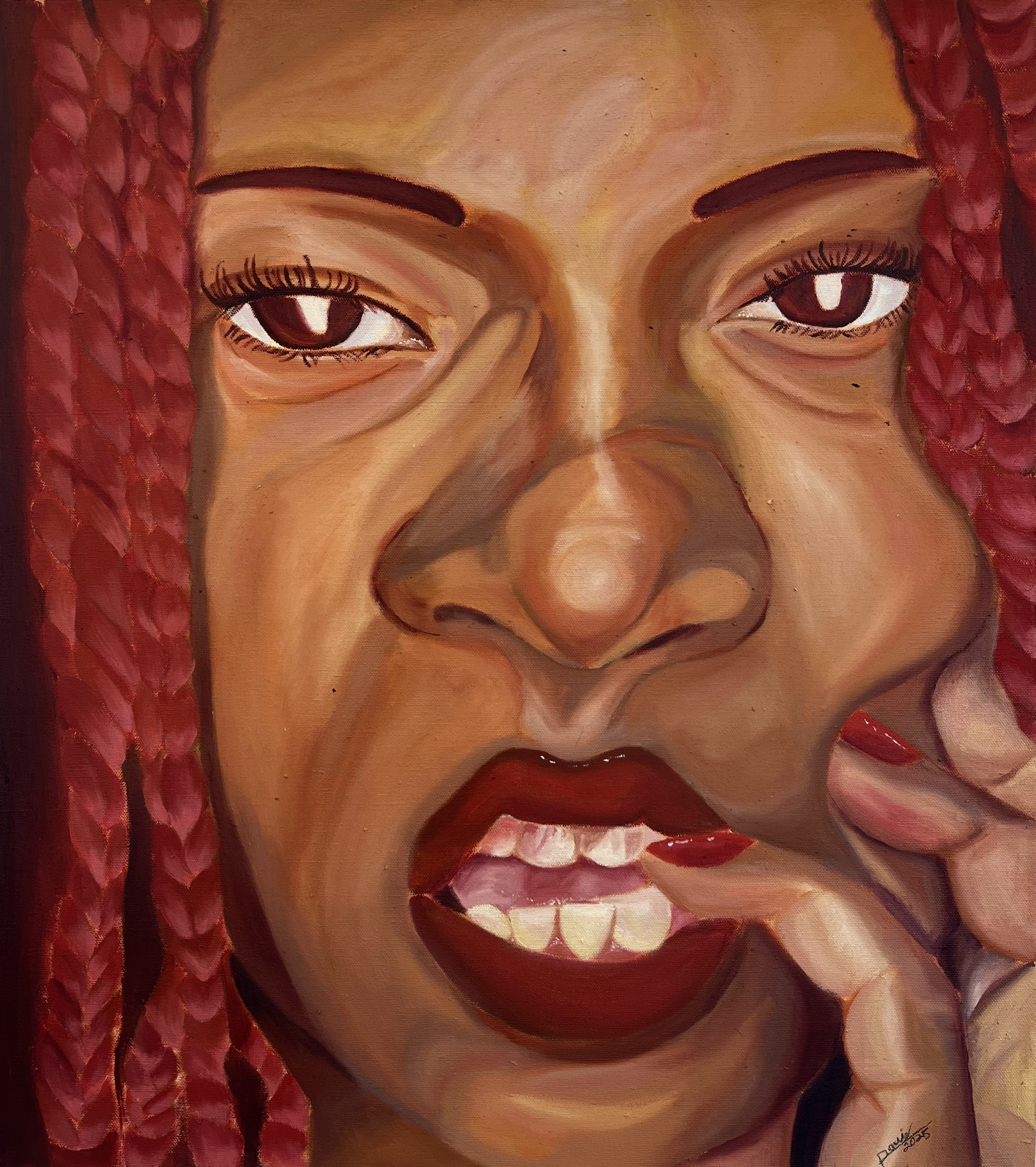 Paris Stinson (@paris.make.art, parisstinson.com), “Violent Cherries,” oil on canvas, 2025.