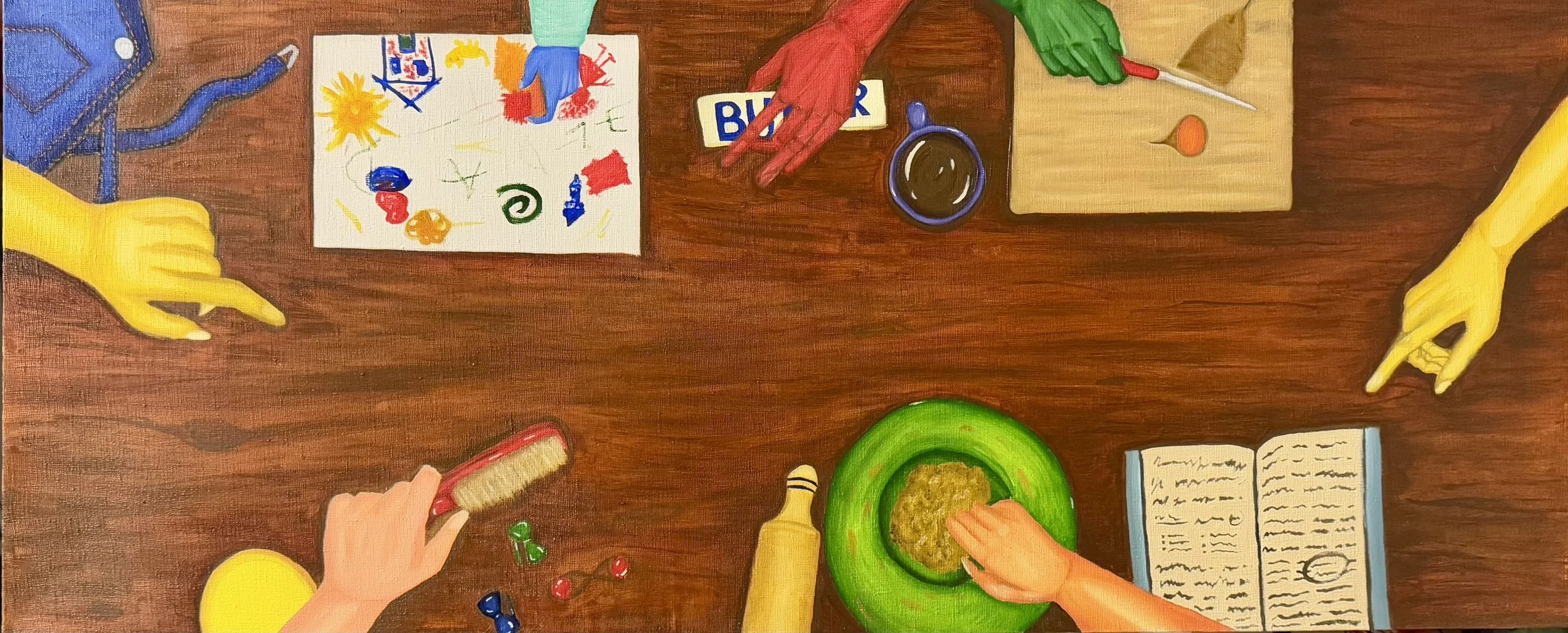 Madison Wells (@theonlysinclairity), “Come Have a Seat at The Table,” Oil painting, 2025.