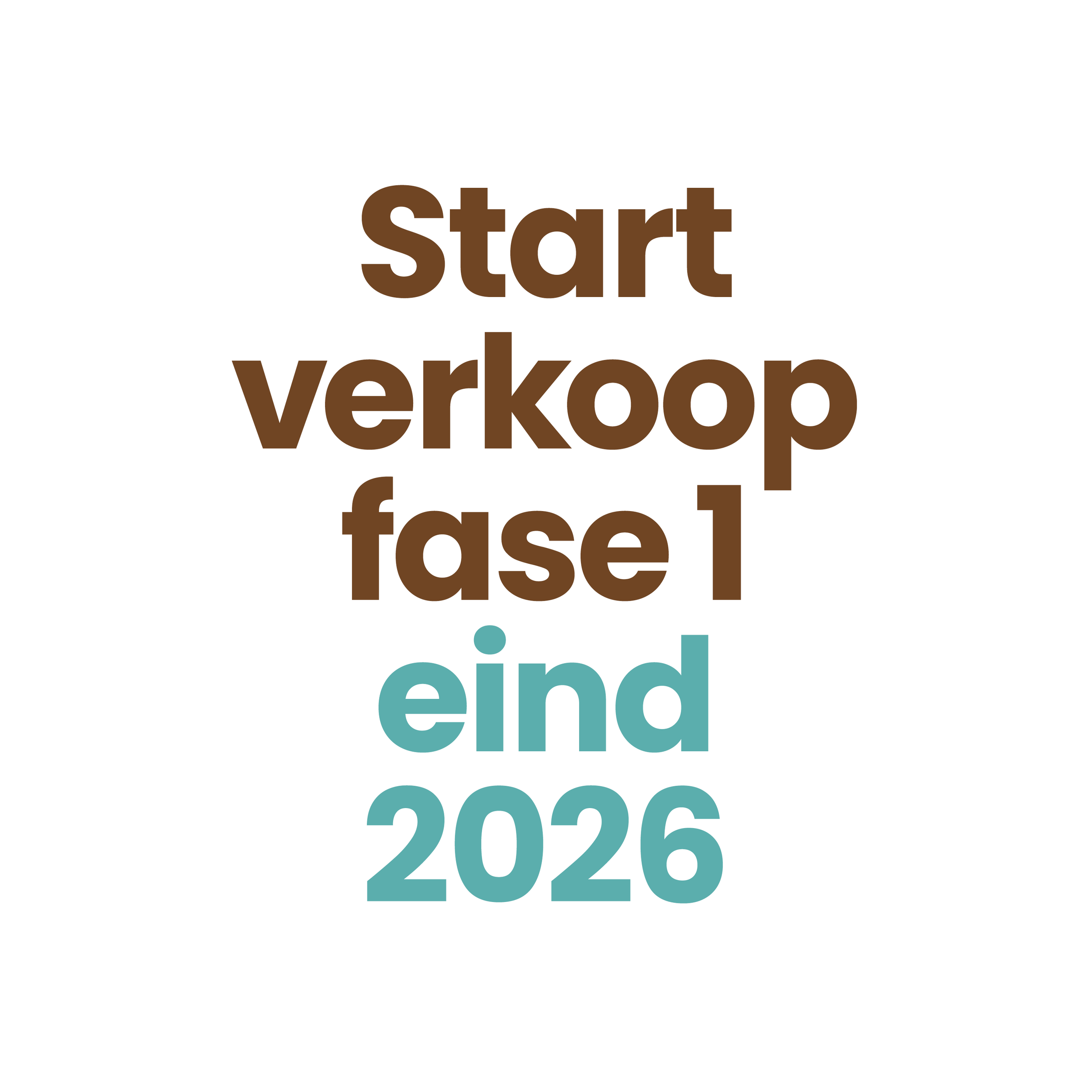 Een cirkelvormig ontwerp met de woorden 'Start', 'verkoop', en 'faced' in bruin en blauw gekleurd. Onderin staat het jaar '2020' in blauw.