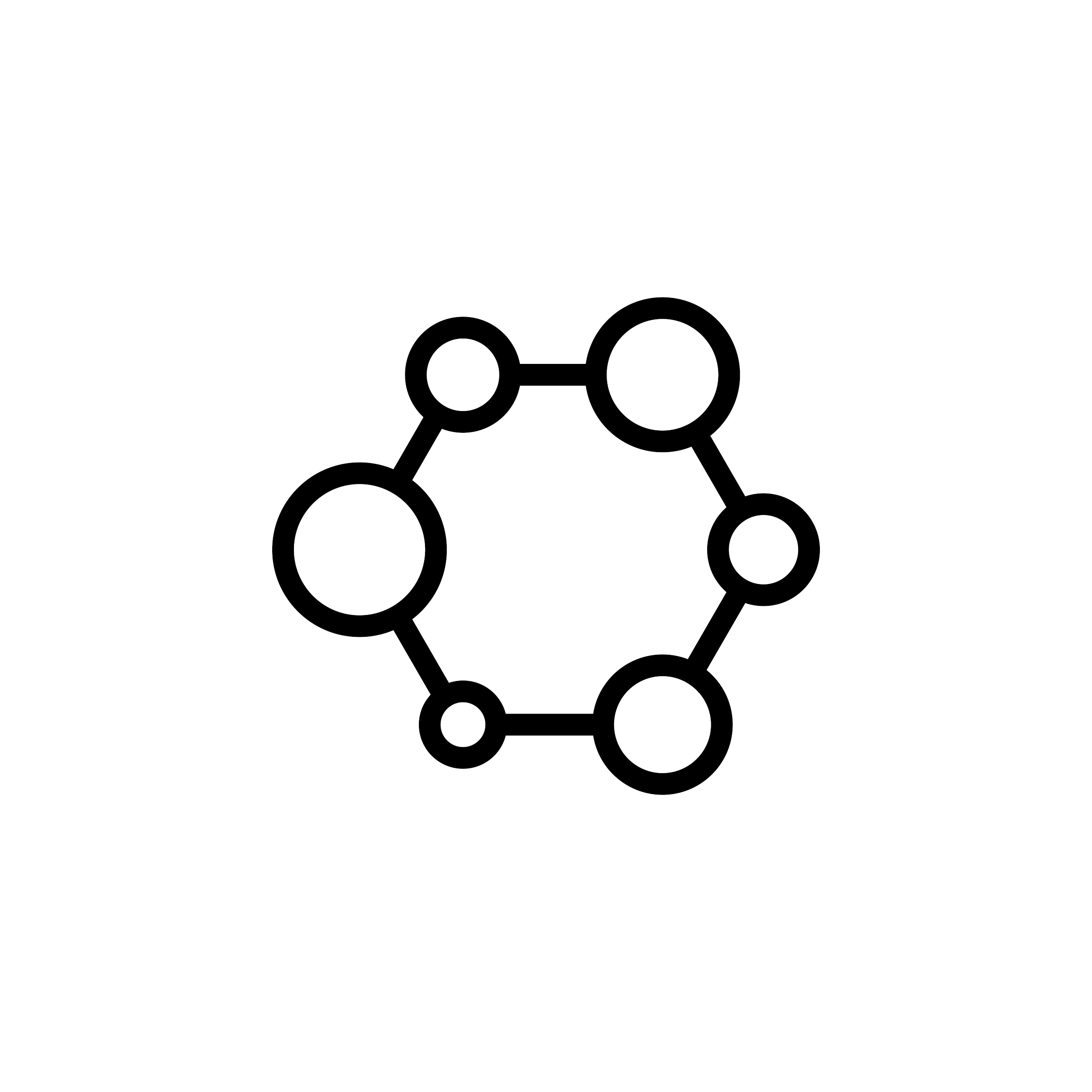 Outline of a molecular structure with interconnected circles and lines, resembling a chemical model.