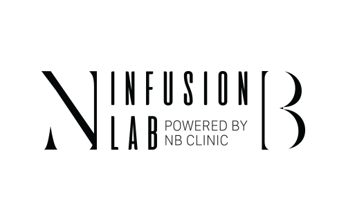Logo for NB Clinic Infusion, powered by NB Clinic, in dark colors.