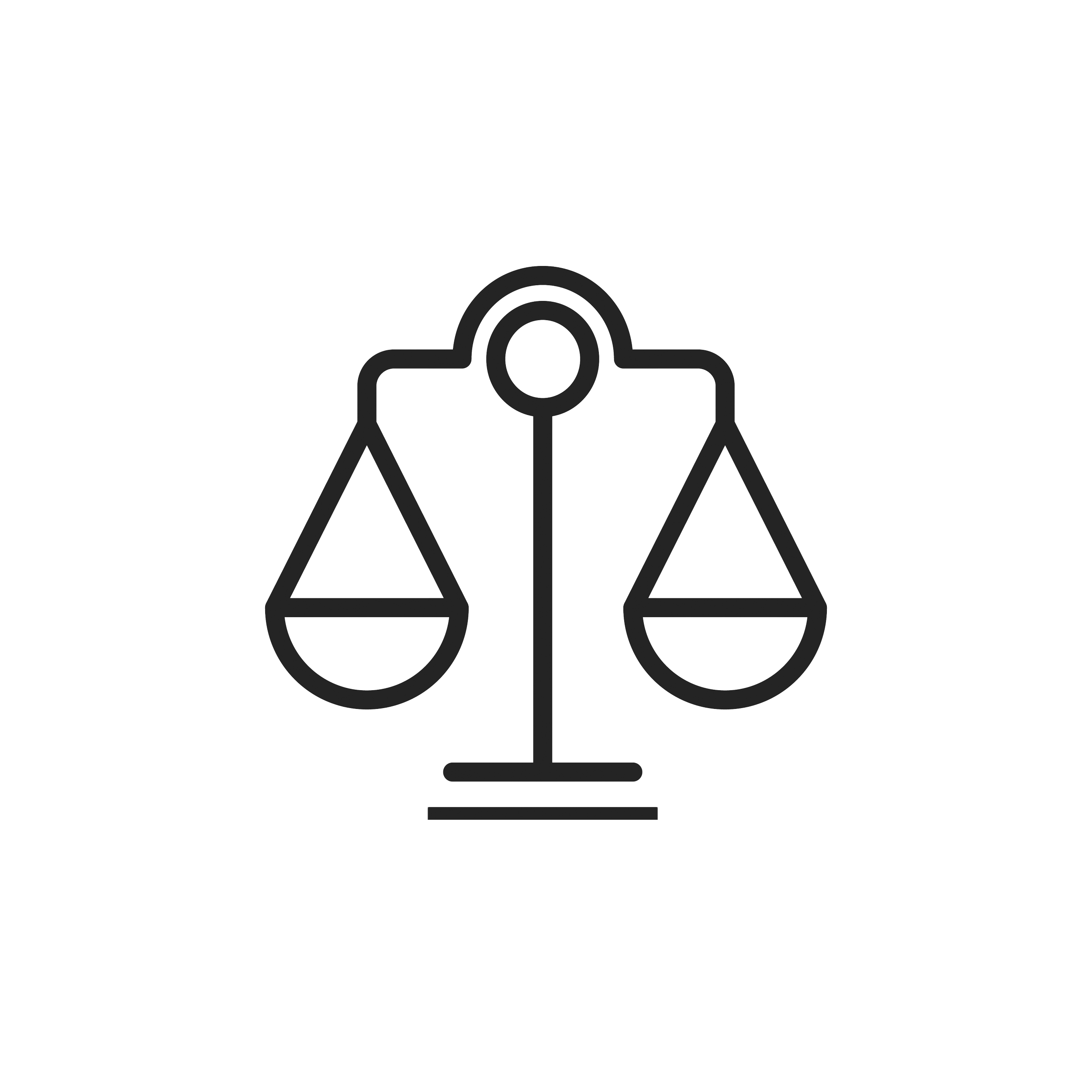 Line drawing of a balance scale with a globe on top, symbolizing justice and global fairness.