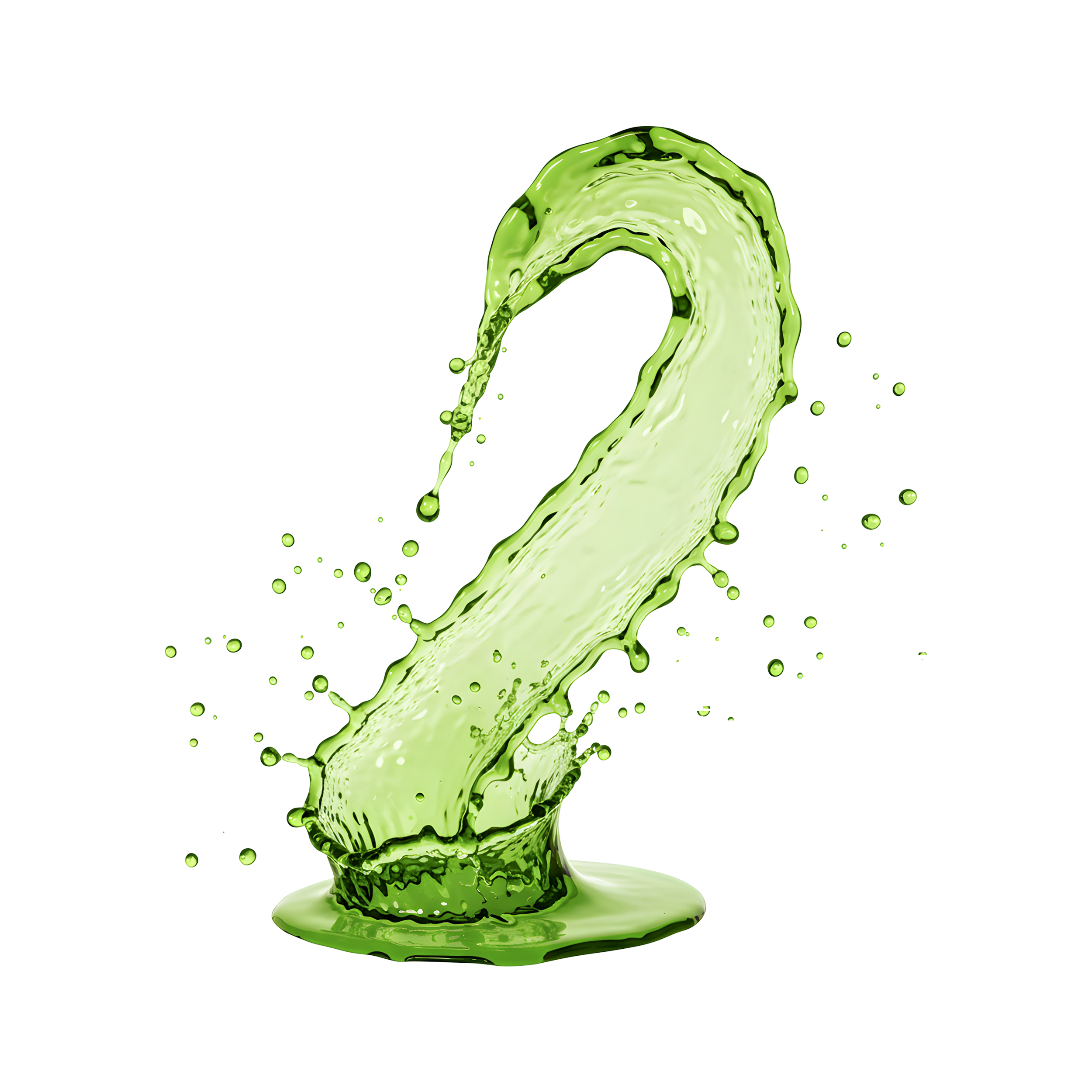 Green liquid splash resembling a wave or waterfall with digital glitch effects.