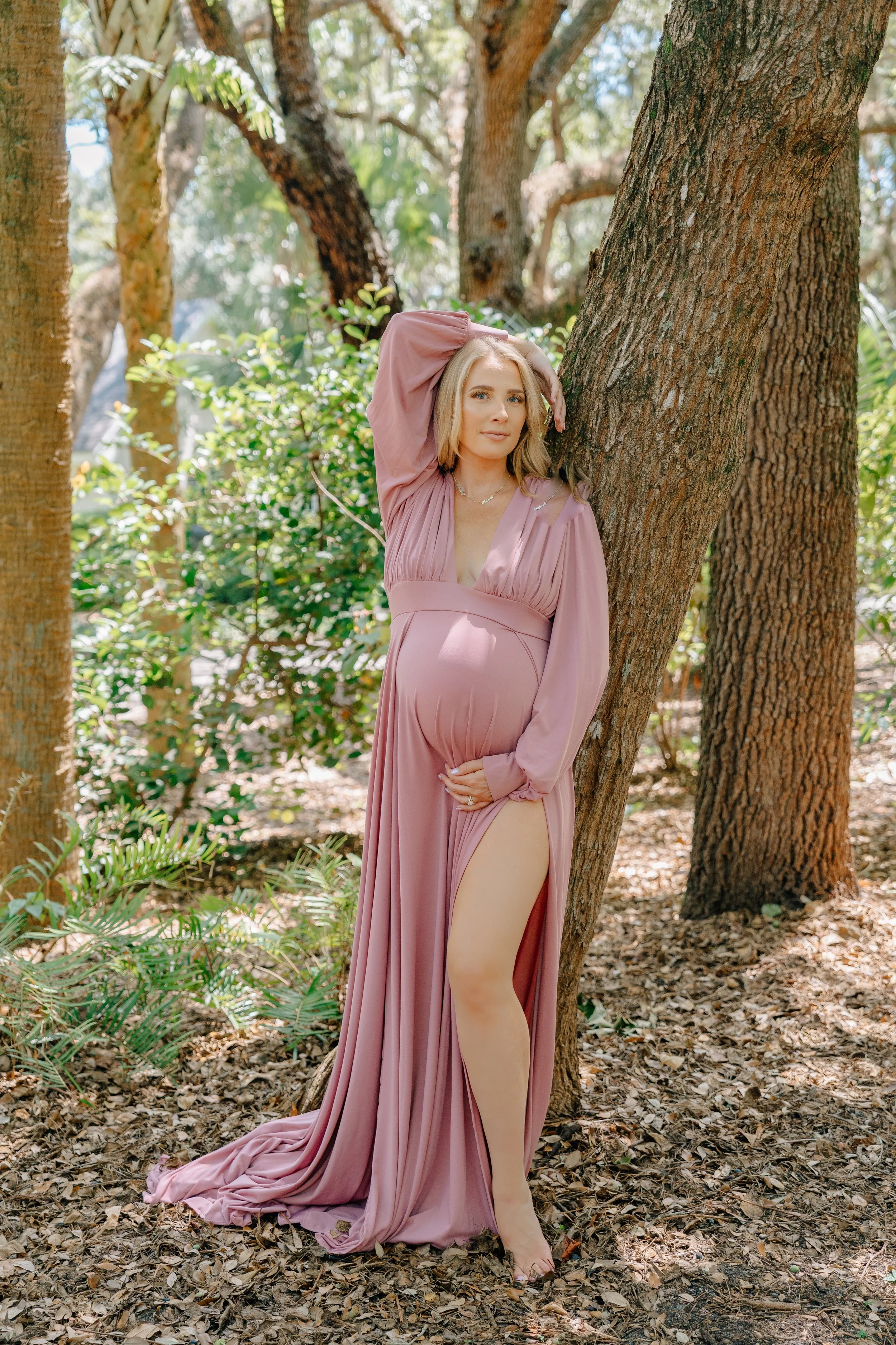 maternity session of mother in garden natural light photography