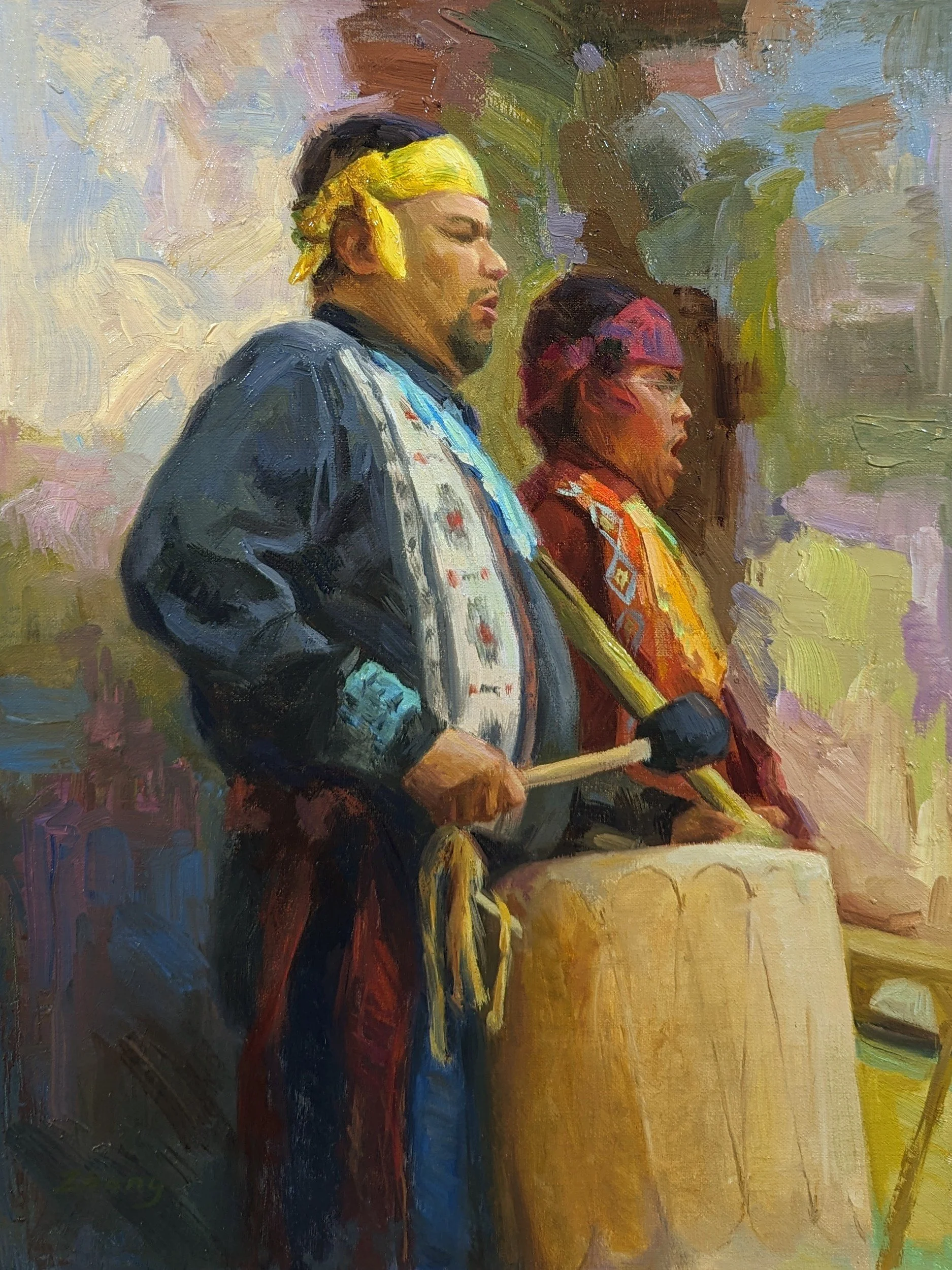 Native Drummer and Singer, 16x12