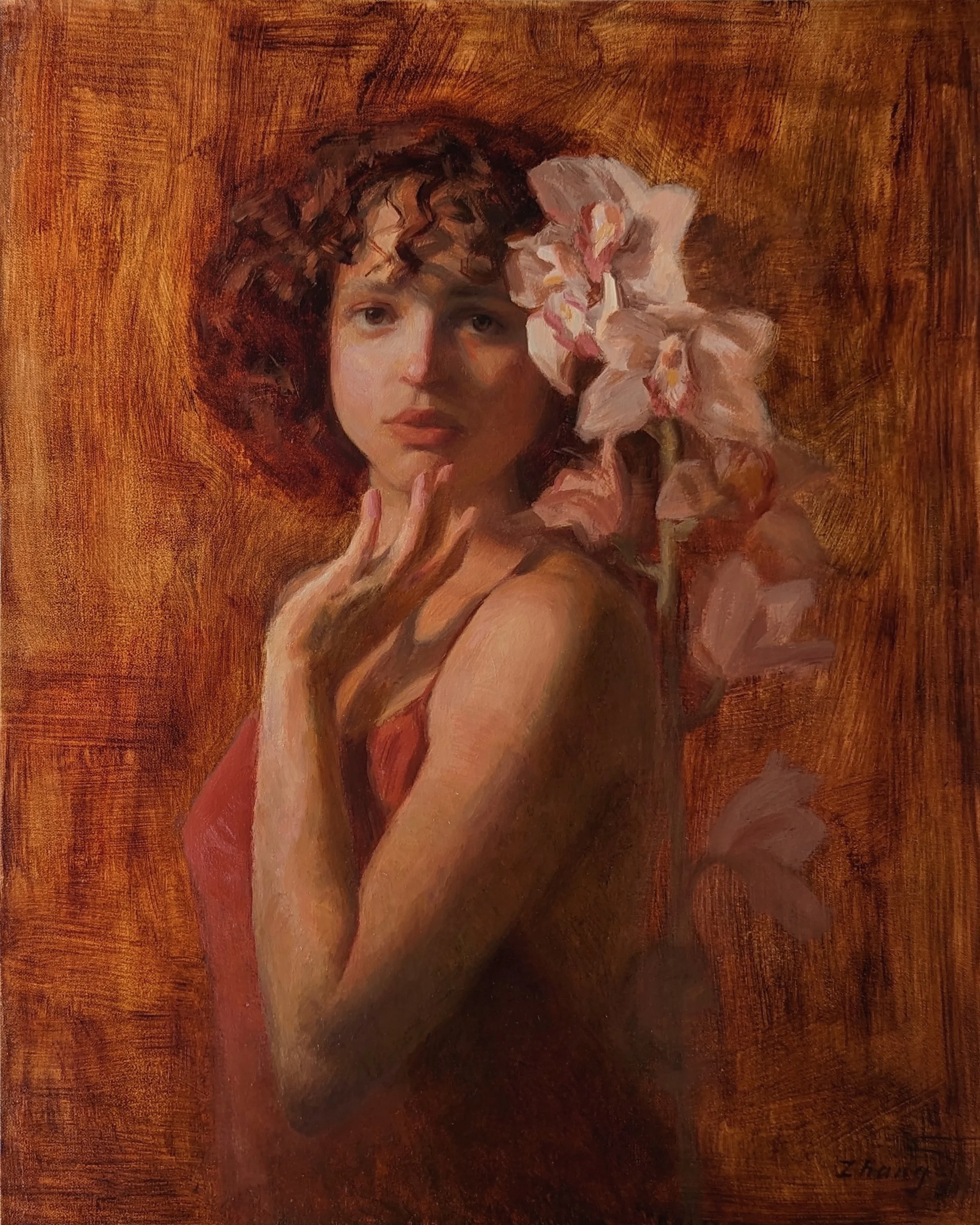 The Girl with Orchids, 20x16