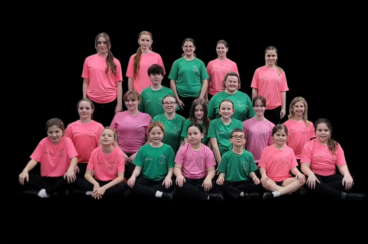 Showdance with their show t-shirts 🩷💚
All SD &amp; Jnrs with Snr 1 🩷💚