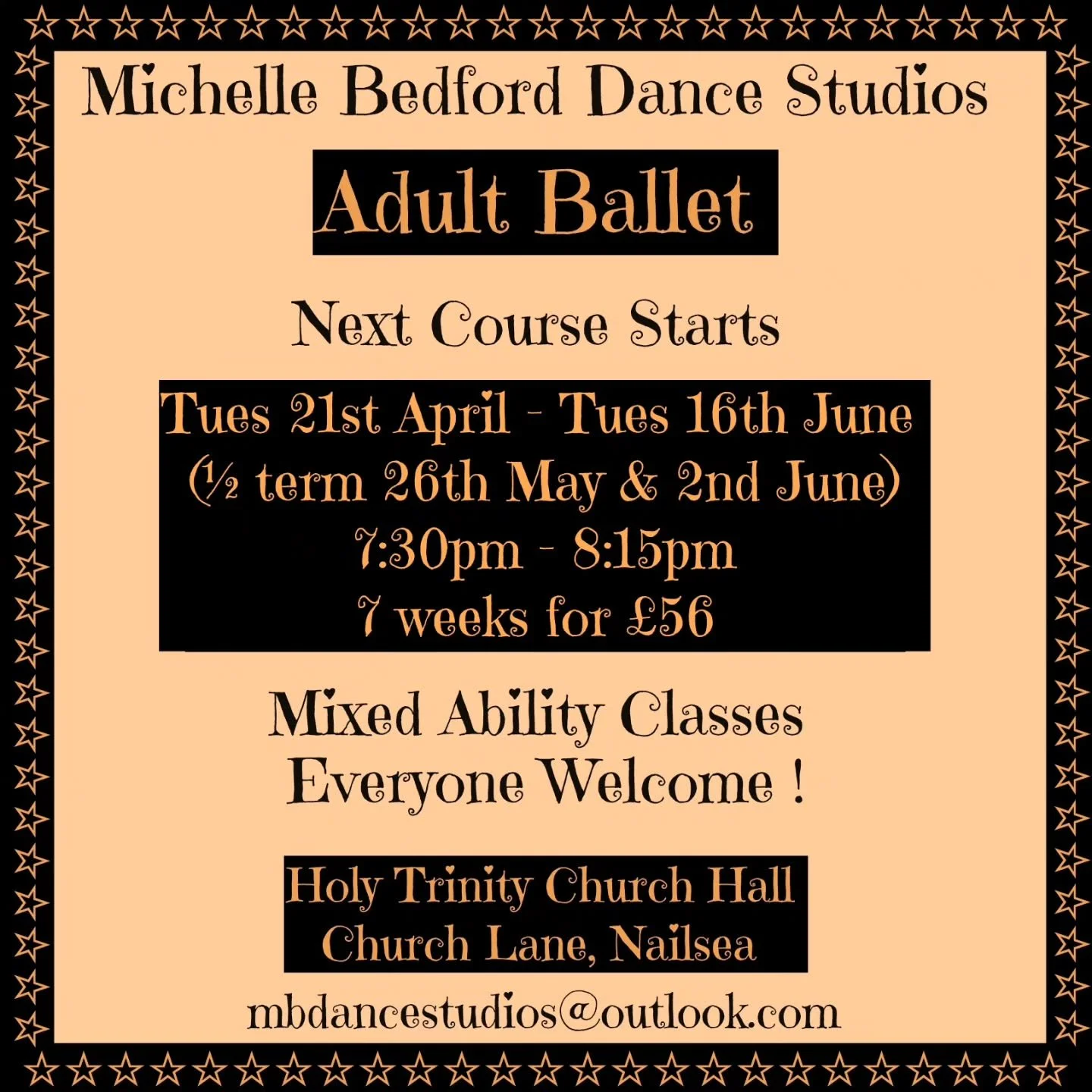 🤎Adult Ballet Class 🤎 
Nourish Your Body &amp; Soul 
Join our 7-week journey for &pound;56 ! 

Find calm, strength, and elegance in a friendly, gentle, supportive space. 
No dance experience needed - just a willingness to move, breathe, and connect
