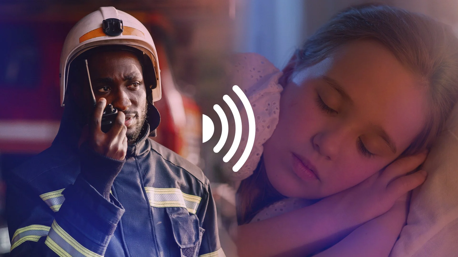 Fireman and the sleeping child with the fire alarm