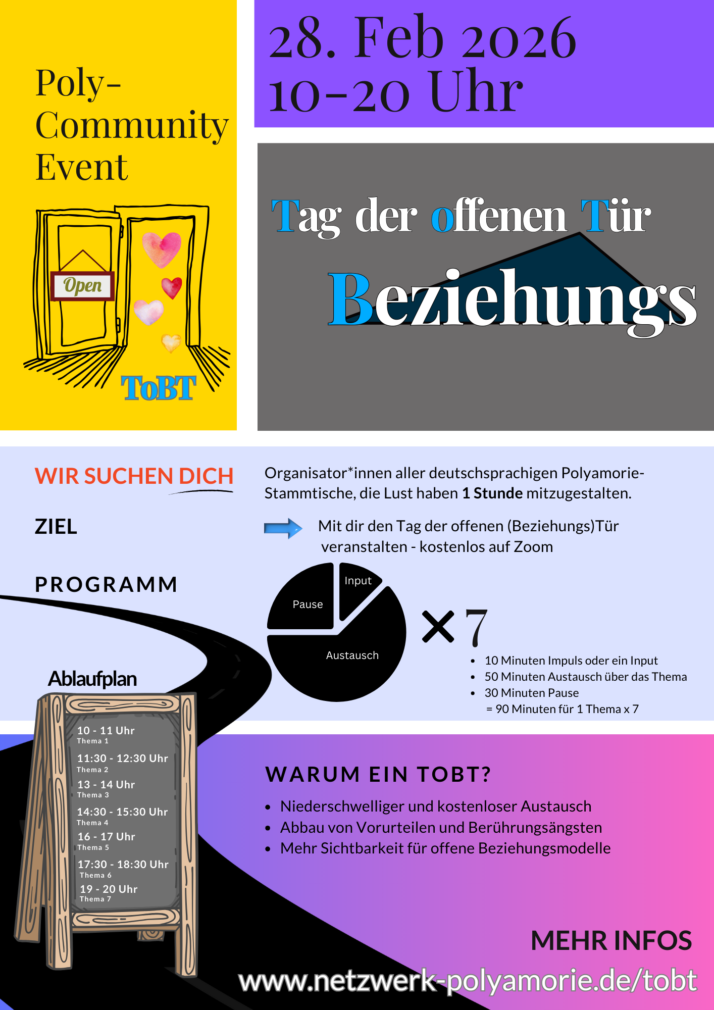 Beschreibung des Tags der offenen Beziehungstür ToBT am 28.2.26 von 10-20 Uhr