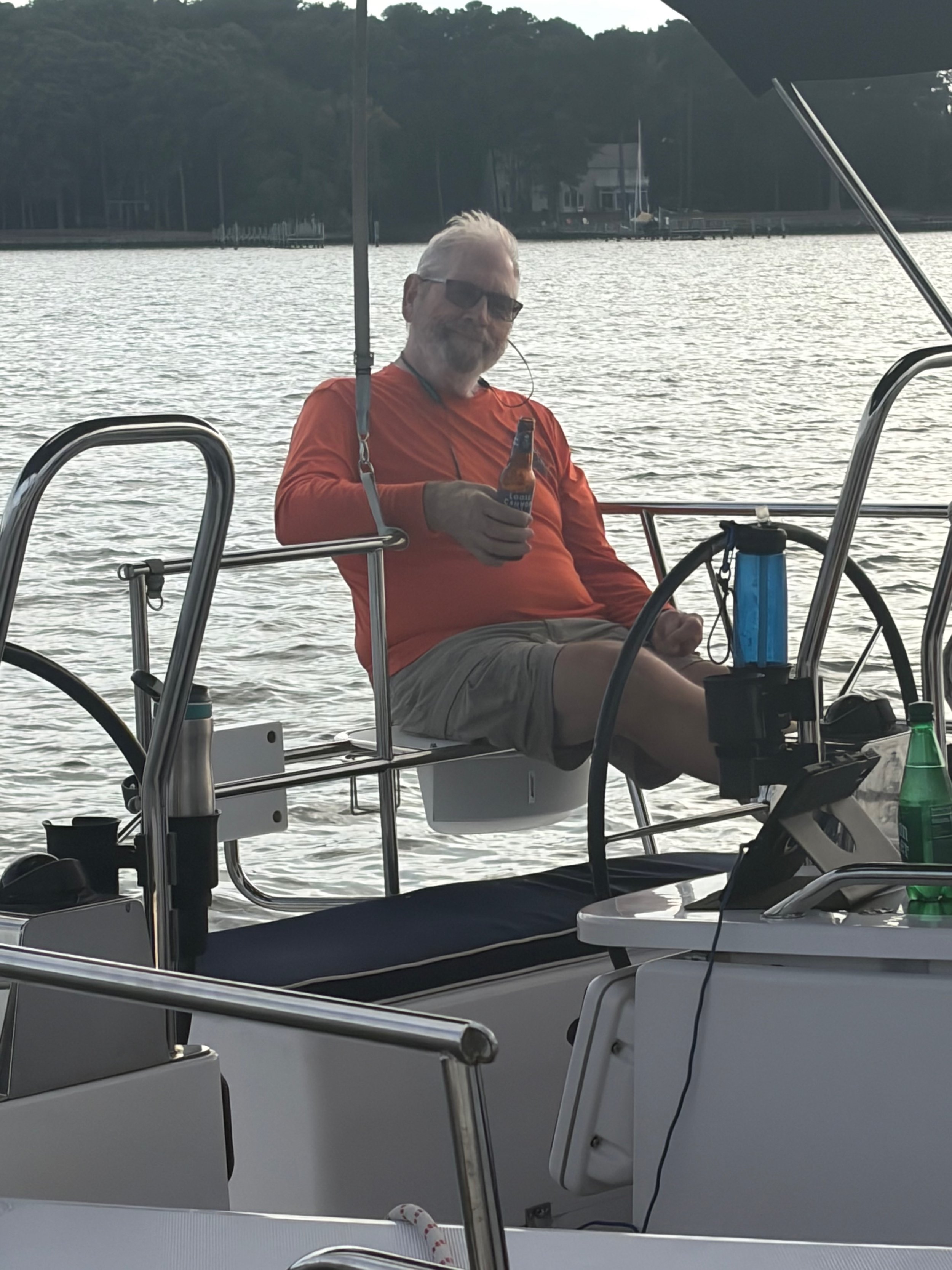 Jan relaxes in Dunn Cove