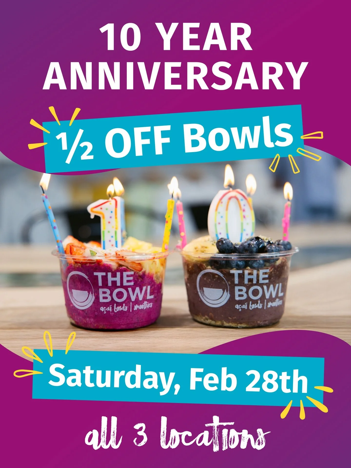HALF OFF A&Ccedil;A&Iacute; BOWLS. TODAY ONLY. 🥣🔥

yes, you read that right 👀 come celebrate 10 years with us the best way we know how&hellip; bowls on bowls on bowls 🌴💙

AND there&rsquo;s still time to enter our biggest giveaway yet:
✨ FREE BOW