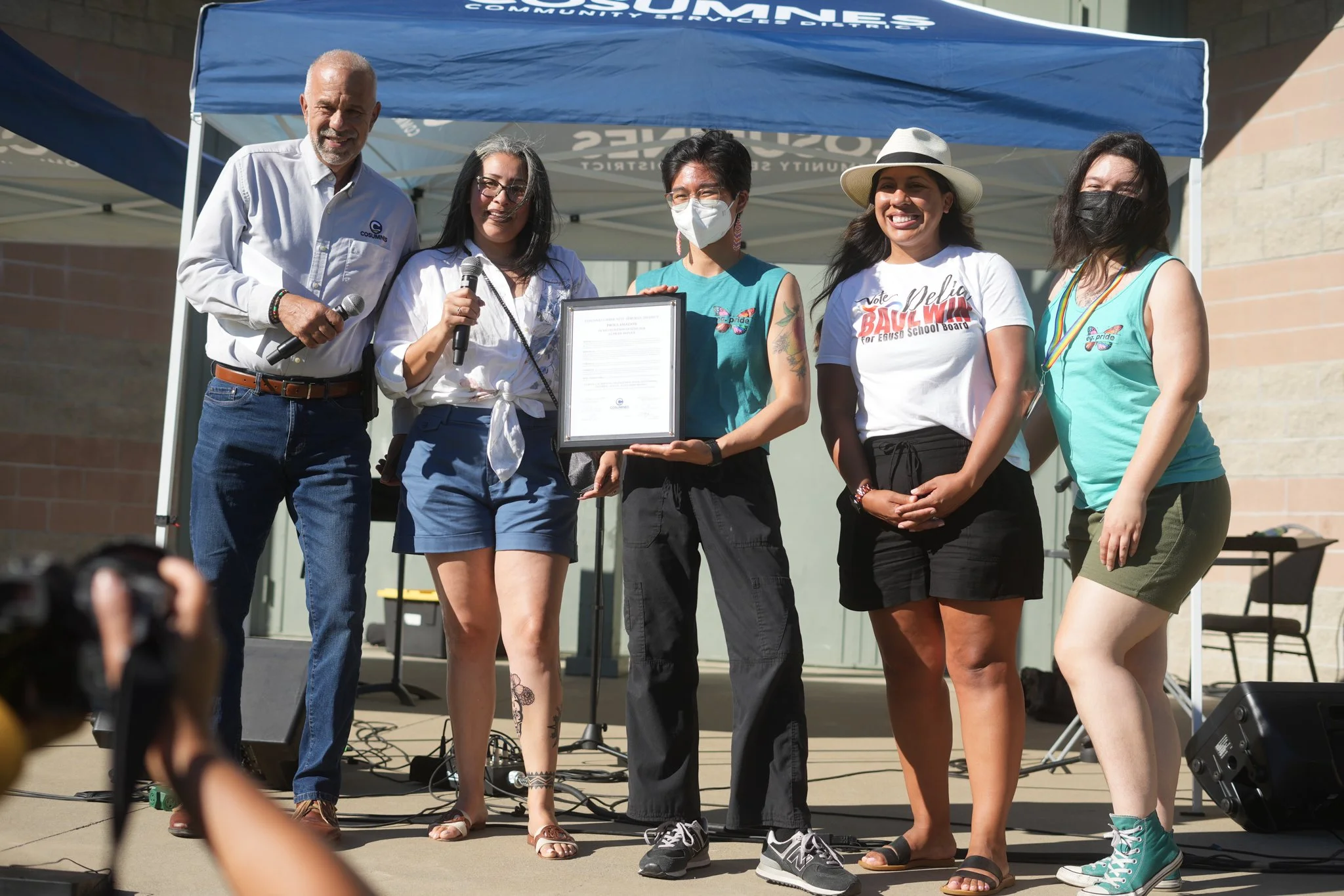 Community leaders and award recipients on stage with professional live sound rental, microphones, and event audio production in Sacramento.