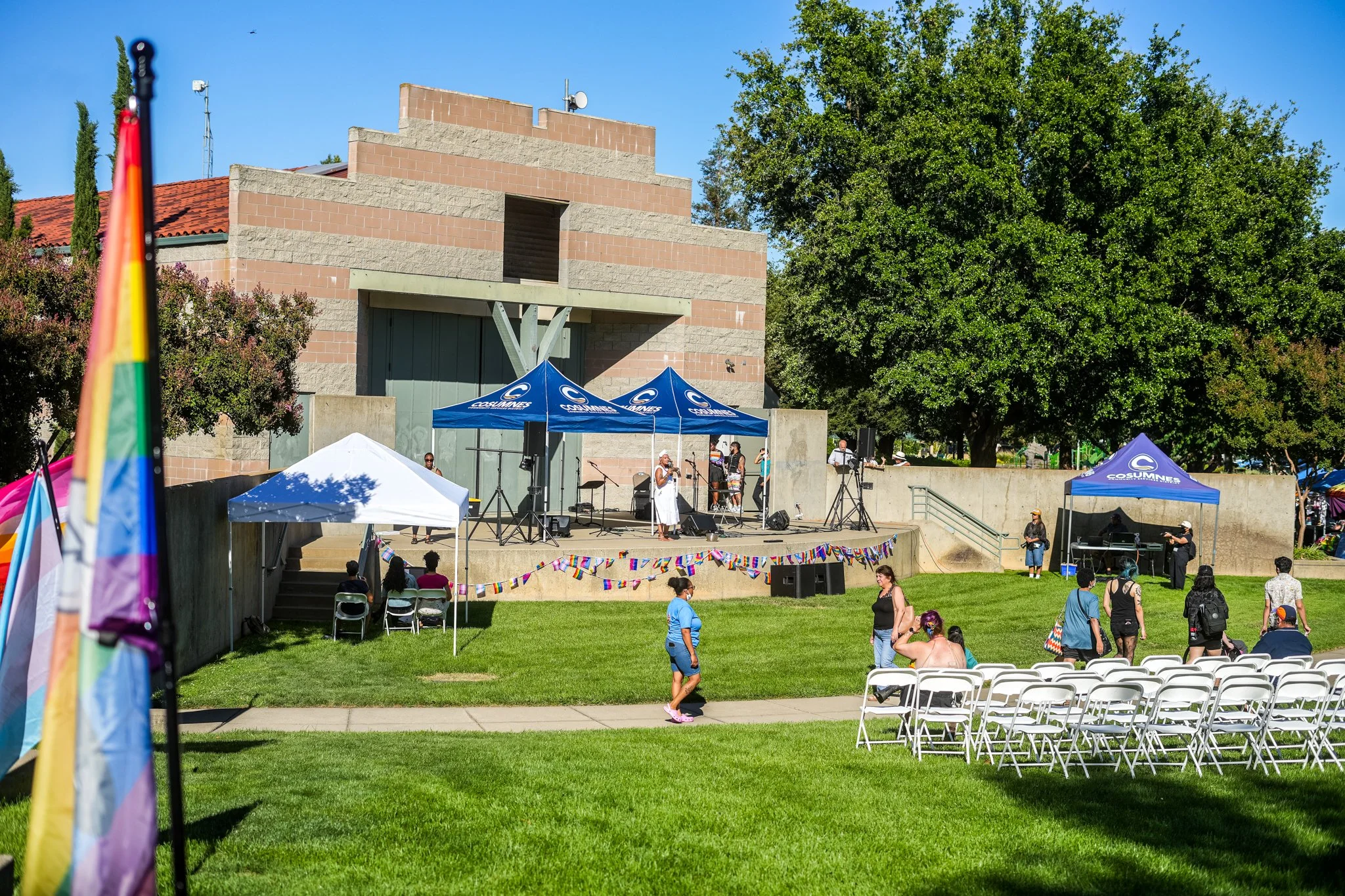 Professional live sound rental for a Sacramento community festival featuring stage monitors, PA speakers, microphones, and experienced audio engineers.