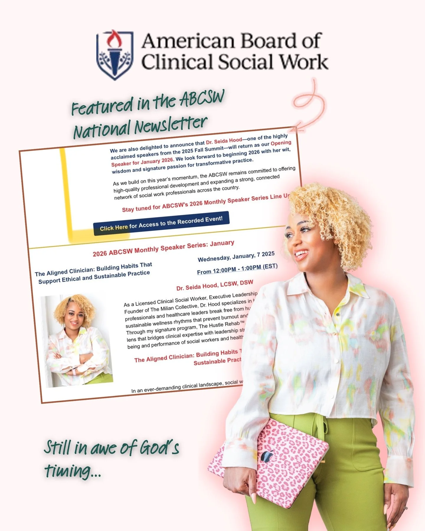 No words&hellip; just gratitude. 😭✨
Still taking this moment in.
Still in awe of His timing.
Still amazed at how God keeps confirming my assignment.

Yesterday my home girl forwarded me the national newsletter for the American Board of Clinical Soci