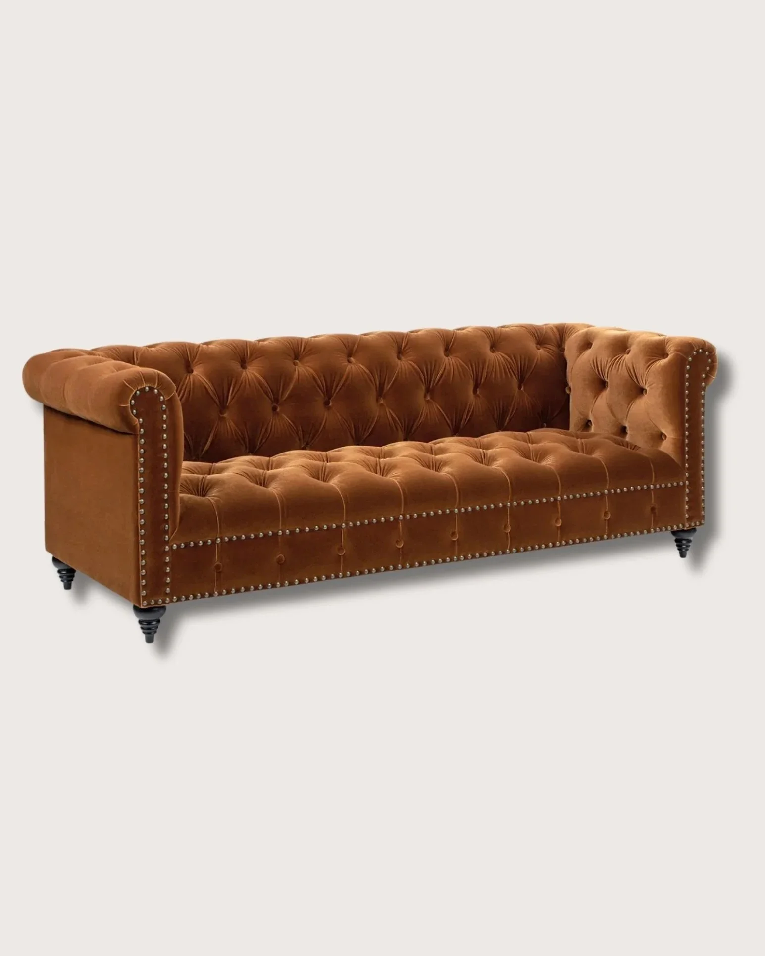 Baldwin Burnt Sienna Velvet Rolled-Arm Chesterfield Sofa