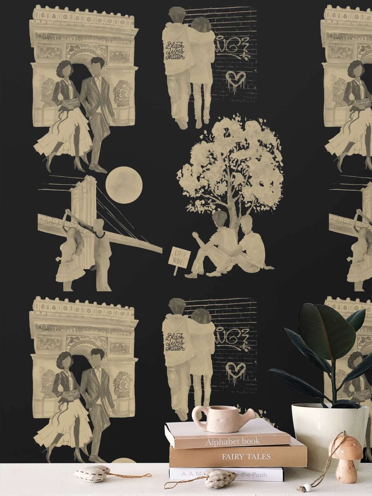 Black Lives Matter Ebony Chinoiserie Wallpaper