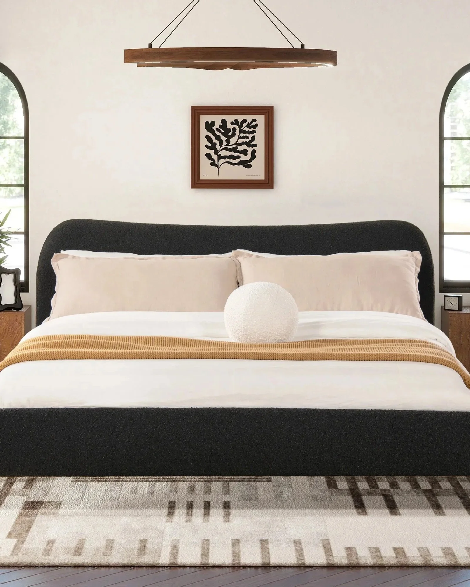 Mason Ebony Bouclé Platform Bed