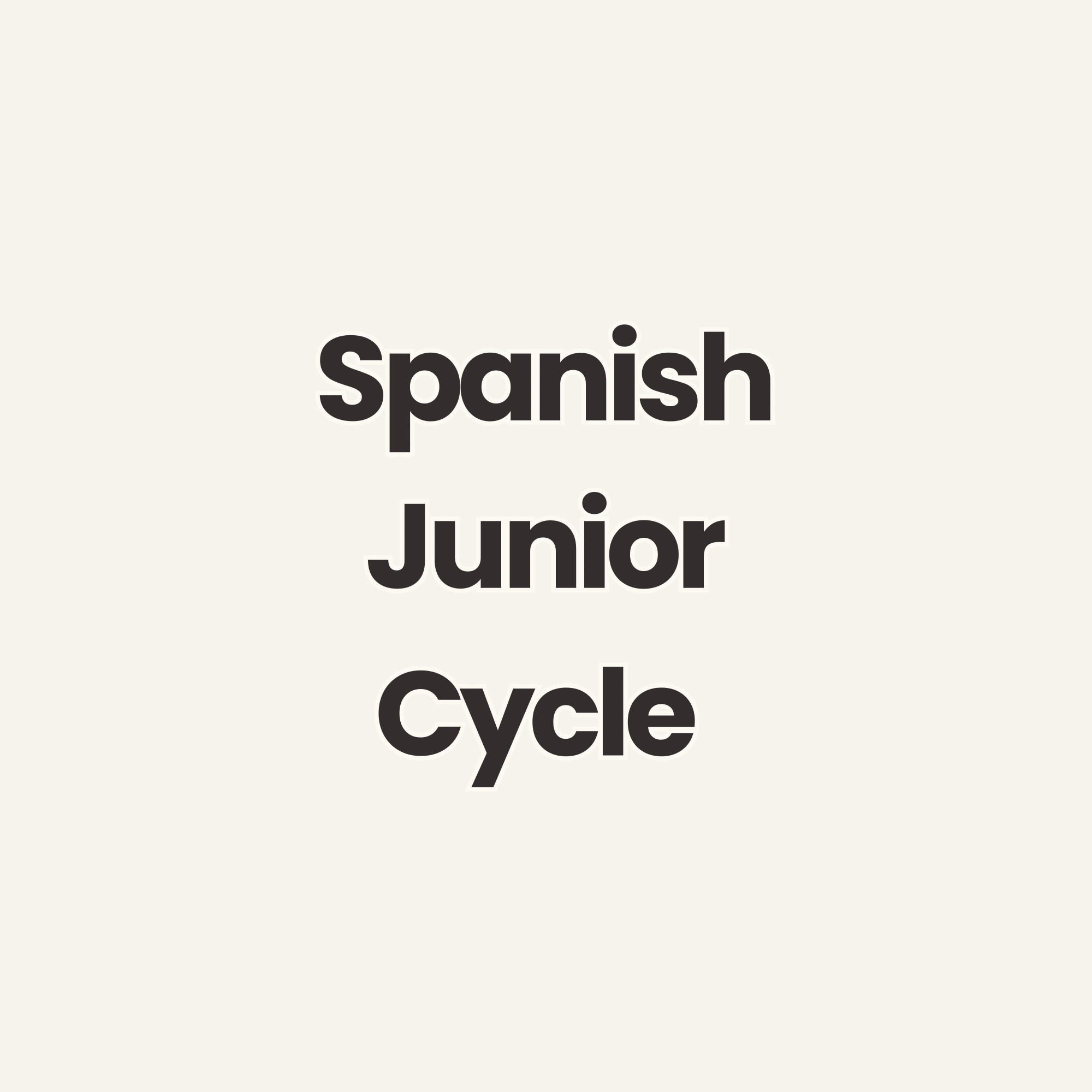 The image features a list of words related to an introductory Spanish course, including 'spanish', 'junior', 'cycle', and 'level', arranged on a light background.