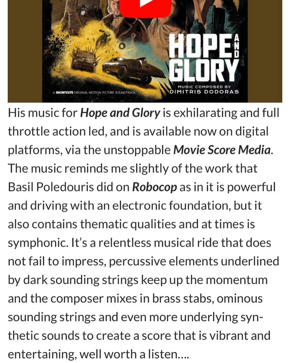 Wow! Thanks so much Movie Music International for this incredible review on Hope and Glory! I am feeling honored! ❤️🎵🎶 #composer #hopeandglory #madmax #soundtrack #moviemusicinternational 

Hope and Glory - original motion picture soundtrack out no