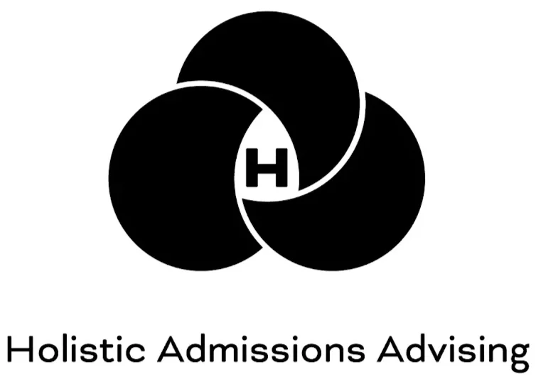 Logo with three overlapping black circles and the letter H in the center, above the text 'Holistic Admissions Advising'.