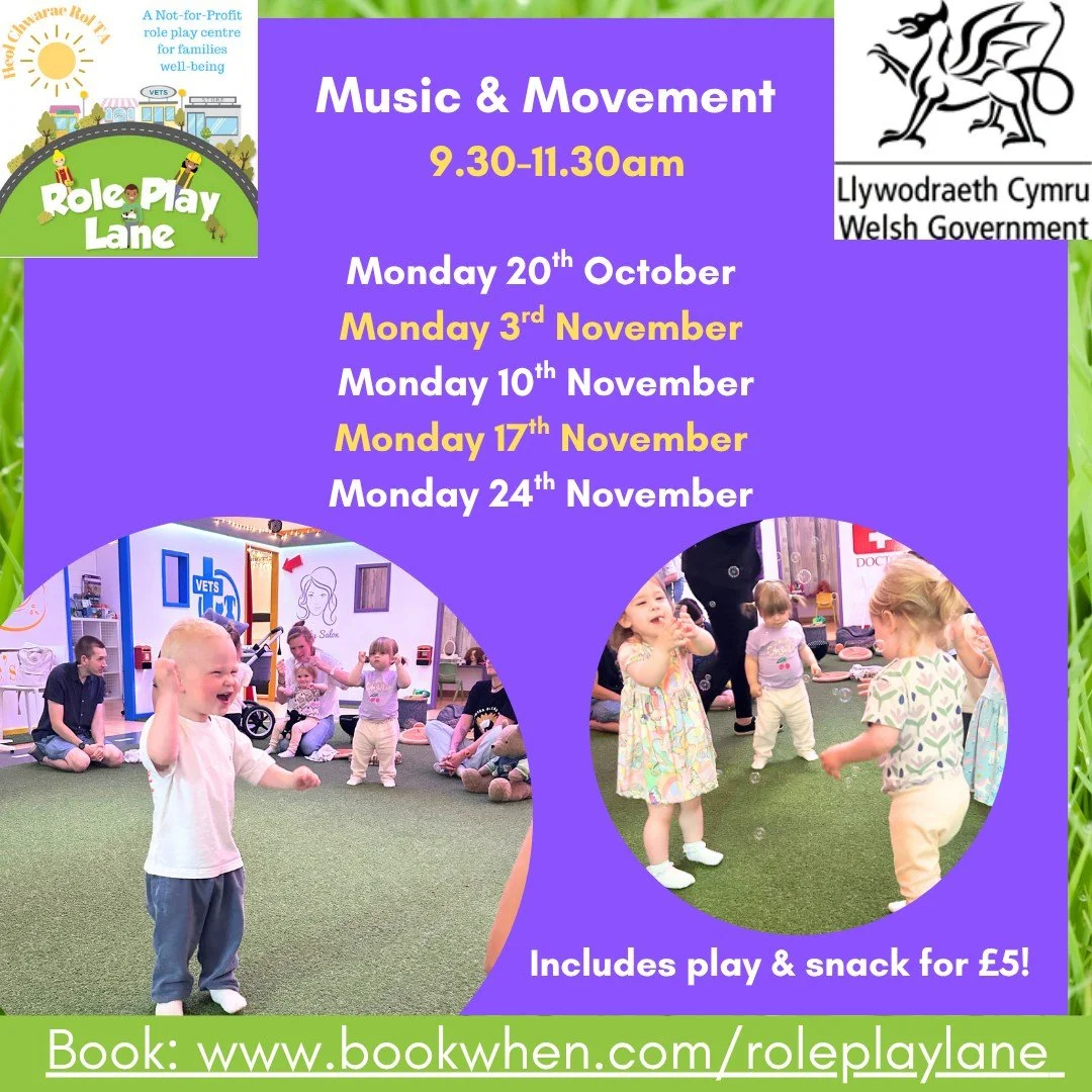 🎉Music and Movement sessions are back! 🎉

Join us: 

📅Mondays 9.30-11.30
😄Includes Play 
🍏Includes snack 
💷Just &pound;5 thanks to funding! 

💻Book now: www.bookwhen.com/roleplaylane

 #roleplaylane #imaginativeplay #daysoutwithkids #roleplayv