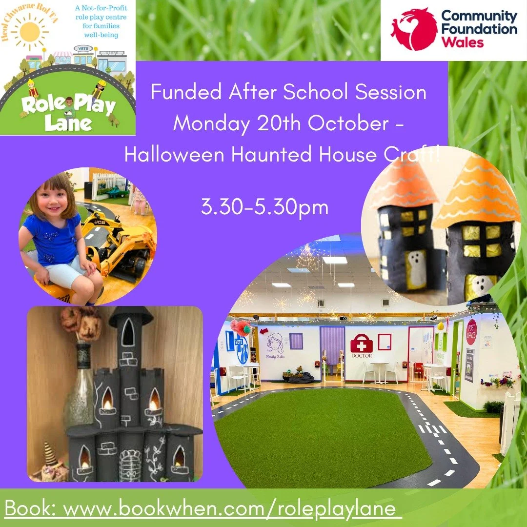 Join us tomorrow for our fantastic Funded After School session where we will be making Halloween Haunted Houses! 
You get: 
🌟Play
🌟Craft
🌟Children's meals 
All for just £5 thanks to funding from the Community Foundation Wales! 
Link to bo