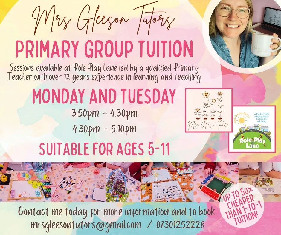 Anyone interested in having some tutoring here at Role Play Lane, please contact @mrsgleesontutors 

She&rsquo;s so lovely and makes the sessions so fun! 🤩 

#roleplaylane #tutoring #primarytuition