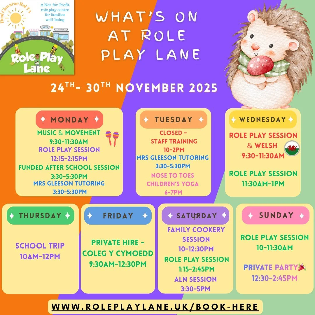 🍂What&rsquo;s on at Role Play Lane next week? 🍂

Join us for some of our Funded and Role Play Sessions!

📆Monday 24th November: 
🎵Music &amp; Movement Session 9:30-11:30am - Last one!
👩&zwj;⚕️Role Play Session 12:15-2:15pm
🦸&zwj;♀️After School 