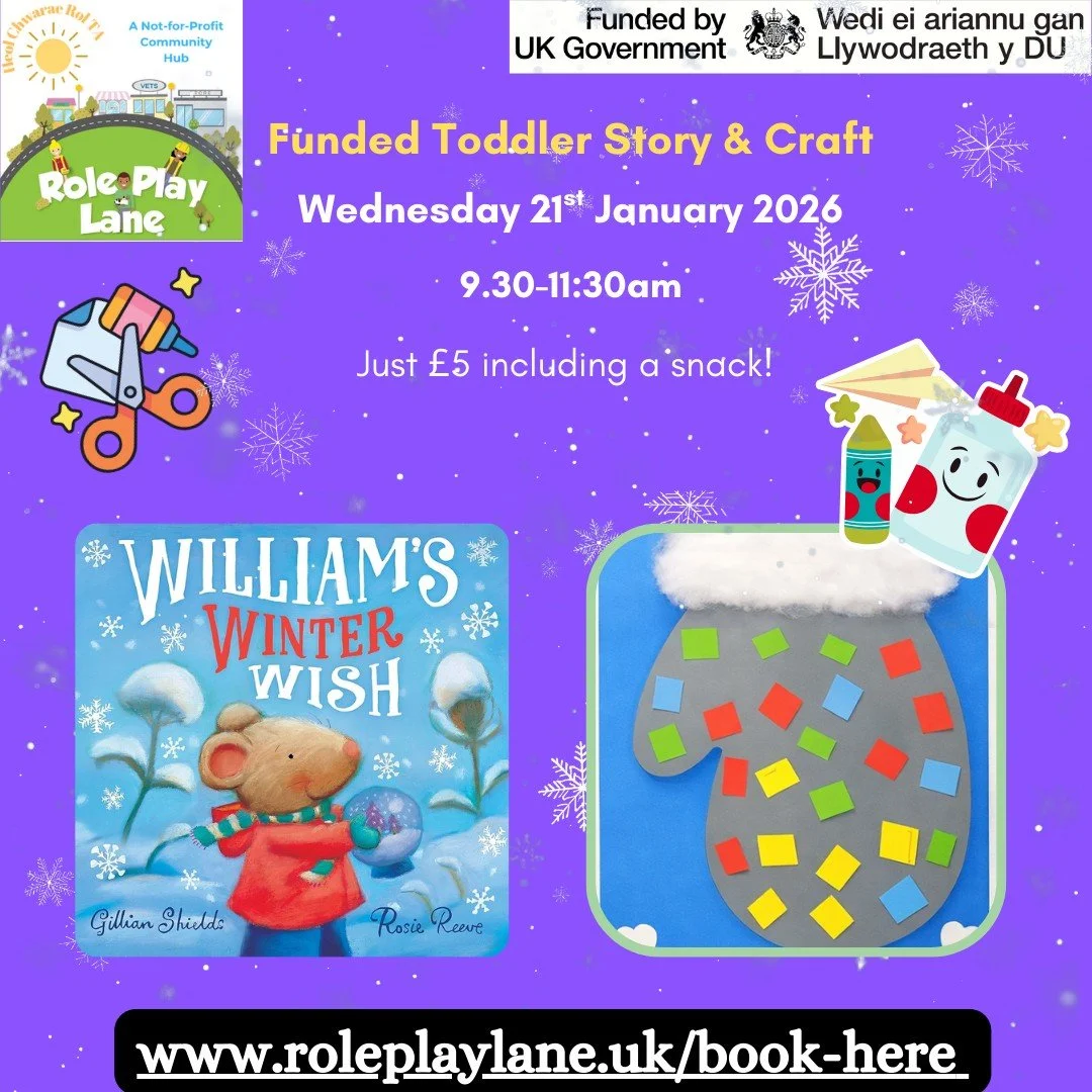 ✨ This Wednesday at Role Play Lane ✨

🧤 Toddler Story &amp; Craft
⌚9:30&ndash;11:30am
ℹ️ A cosy story - William's Winter Wish, themed craft (this week: mittens!) and plenty of play. Including a snack🍎
💷Only &pound;5

🎶 Singing Mamas with Nia
⌚1&n