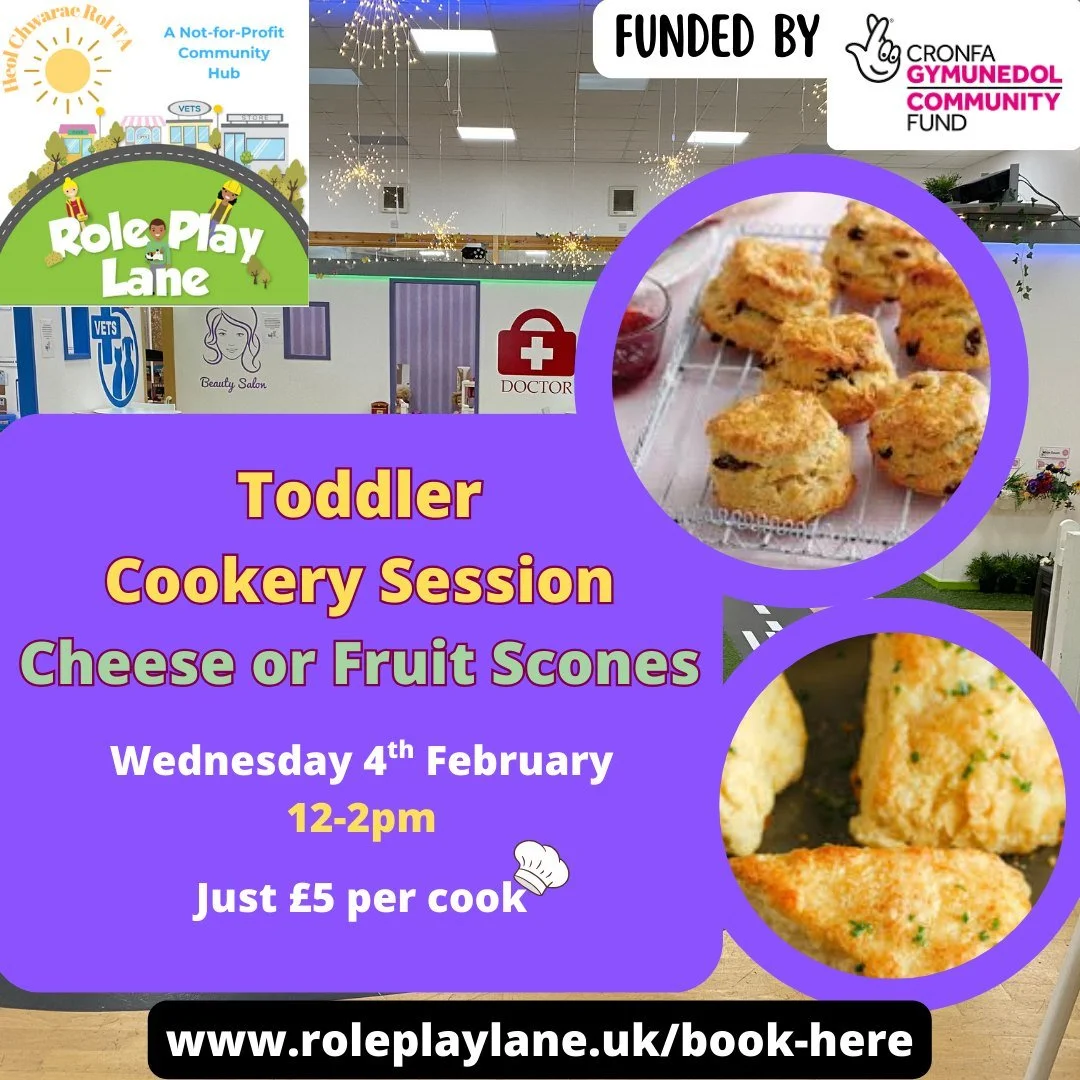 👩&zwj;🍳 Bake, Play &amp; Giggle! 👩&zwj;🍳
Toddlers can get hands-on making cheese or fruit scones at Role Play Lane 

📅 Wednesday 4th February
⏰ 12&ndash;2pm
💷 Just &pound;5 per cook

A relaxed cookery session full of smiles, messy hands and yum