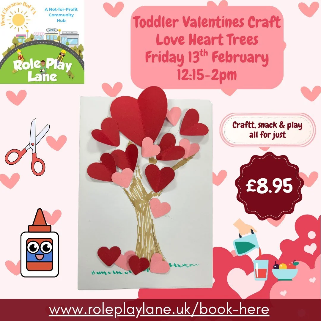 ❤More Valentine crafts tomorrow afternoon! ❤

Includes: 
❤Play
❤Craft 
❤Snack 

Just &pound;8.95! 

Remember we have the childminder deal and twin discount! (Just &pound;8.95 for 3/2 children! Must provide a relevant card if a child minder). 

Bookin