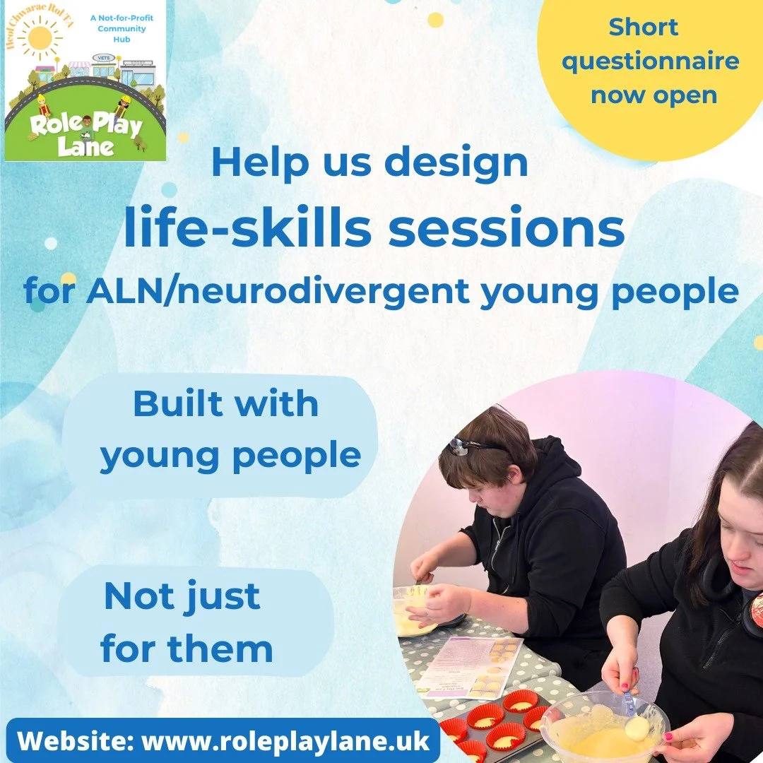 🗣 Role Play Lane is developing new practical life-skills sessions for ALN and neurodivergent young people, shaped directly by what young people say they want and need. 

💭Building on our successful work with ALN learners from Coleg Y Cymoedd, we&rs