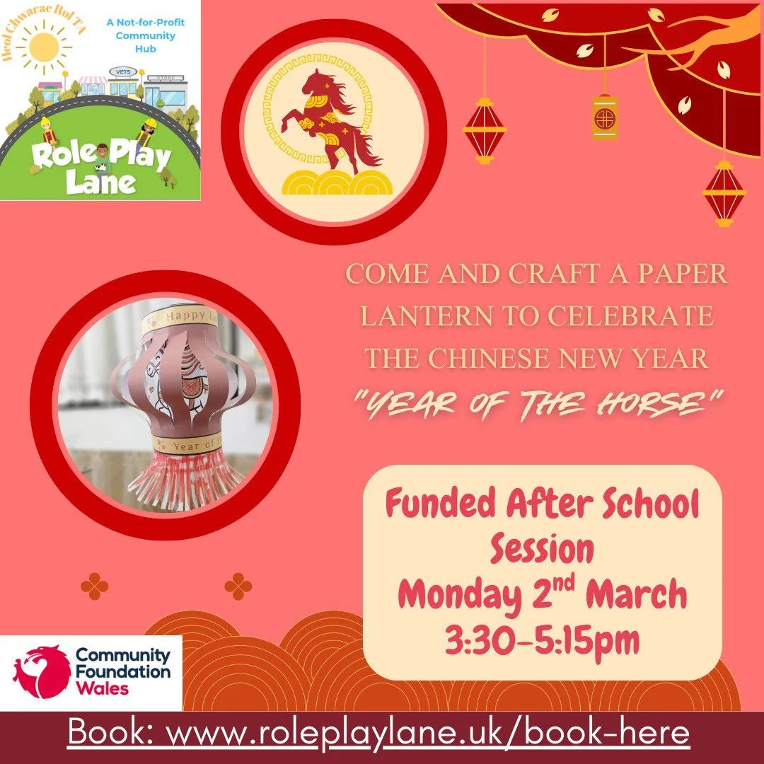 🏮✨ Celebrate Chinese New Year with us! ✨🏮

Join us for a special Funded After School Session where children will craft their own beautiful paper lantern to celebrate the Year of the Horse 🐎

📅 Monday 2nd March
⏰ 3:30-5:15pm
💛 Funded session than