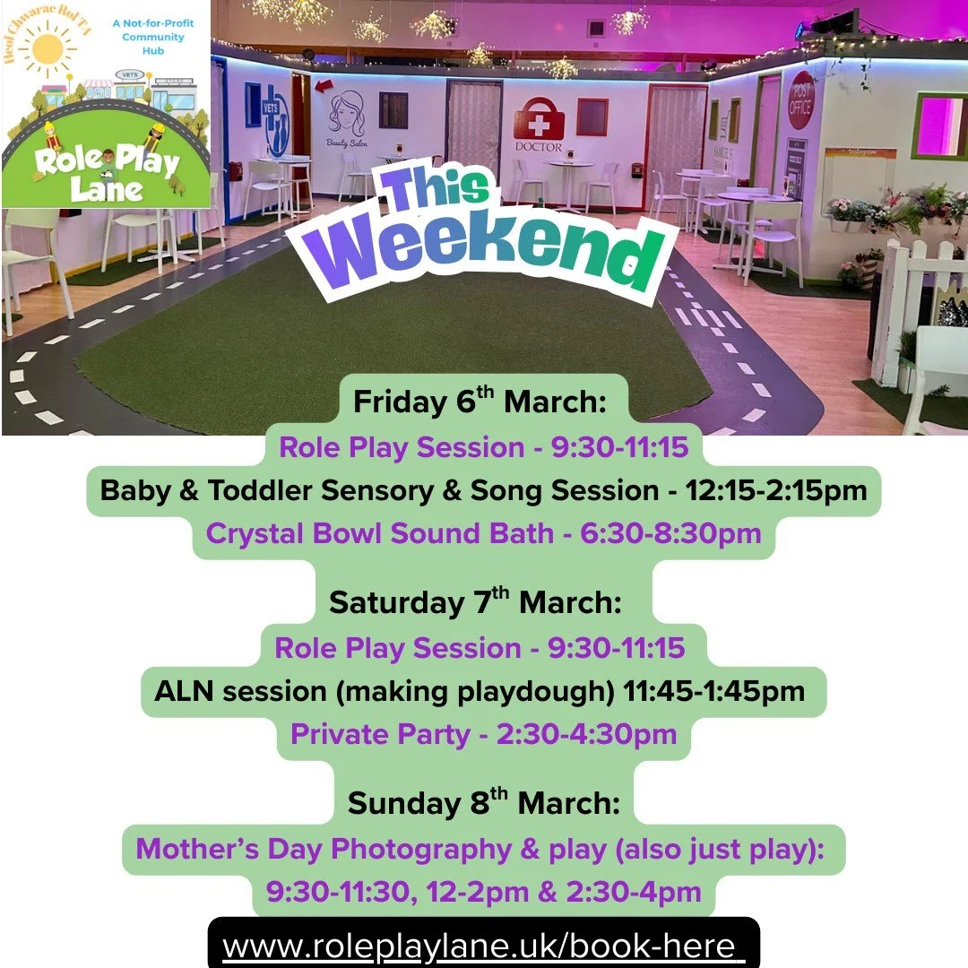 Something special is happening at Role Play Lane this weekend! 🎉

From little explorers and sensory play to relaxing sound baths and a special Mother&rsquo;s Day photography experience, we&rsquo;ve got a weekend full of fun, creativity and community