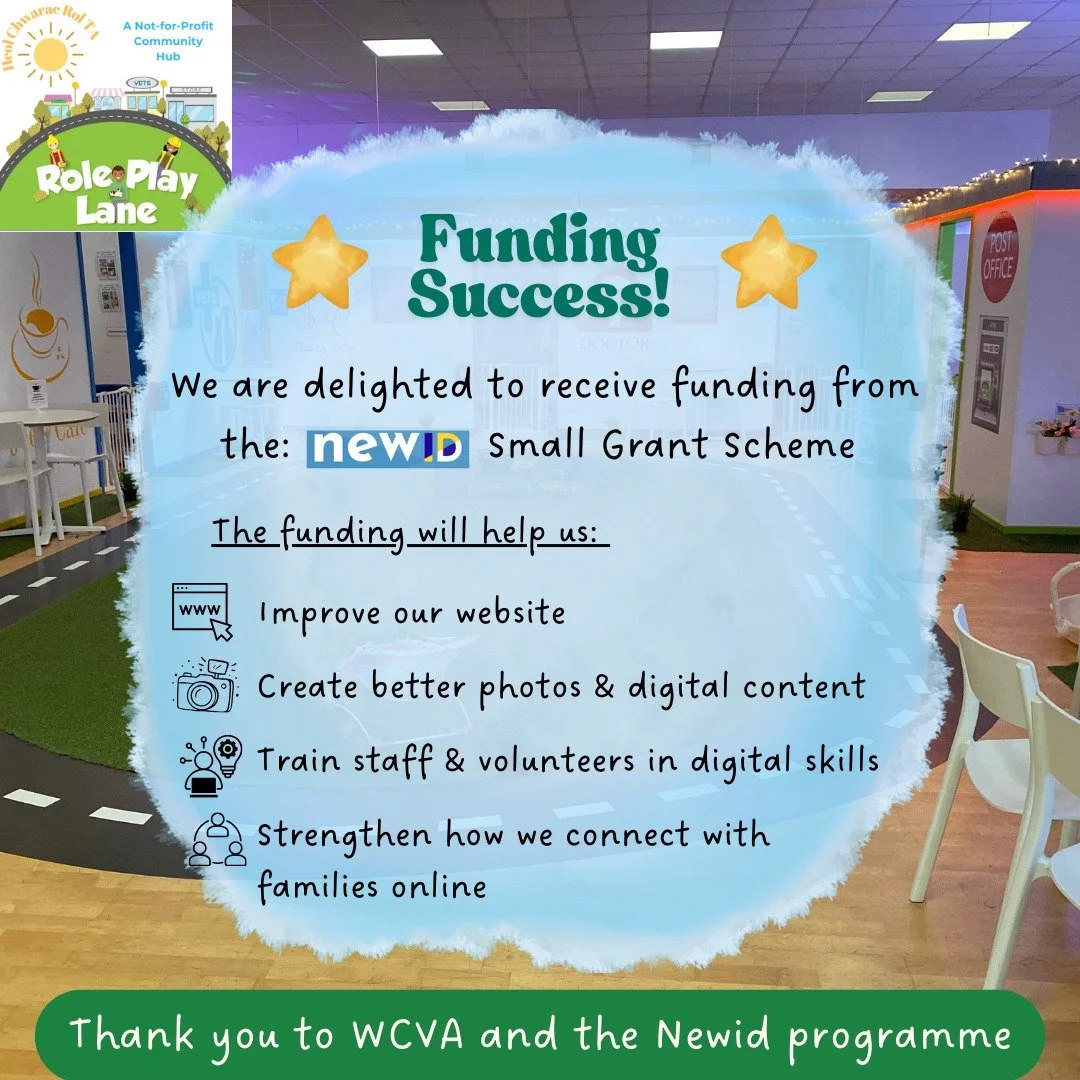 🎉We&rsquo;re delighted to share that Heol Chwarae R&ocirc;l - Role Play Lane has been successful in securing funding through the Newid Small Grant Scheme delivered by Wales Council for Voluntary Action.

👩&zwj;💻This funding will help us strengthen