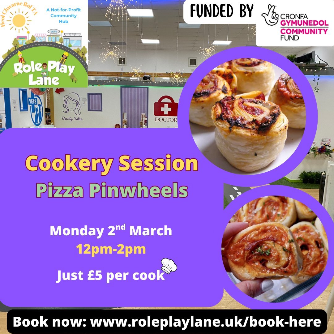 🍕 Pizza Pinwheels &amp; Play Tomorrow! 🍕

Roll, sprinkle, swirl and bake your own delicious Pizza Pinwheels&hellip; then enjoy full role play fun afterwards!

📅 Monday 2nd March
⏰ 12&ndash;2pm
💛 Just &pound;5 per cook (thanks to National Lottery 