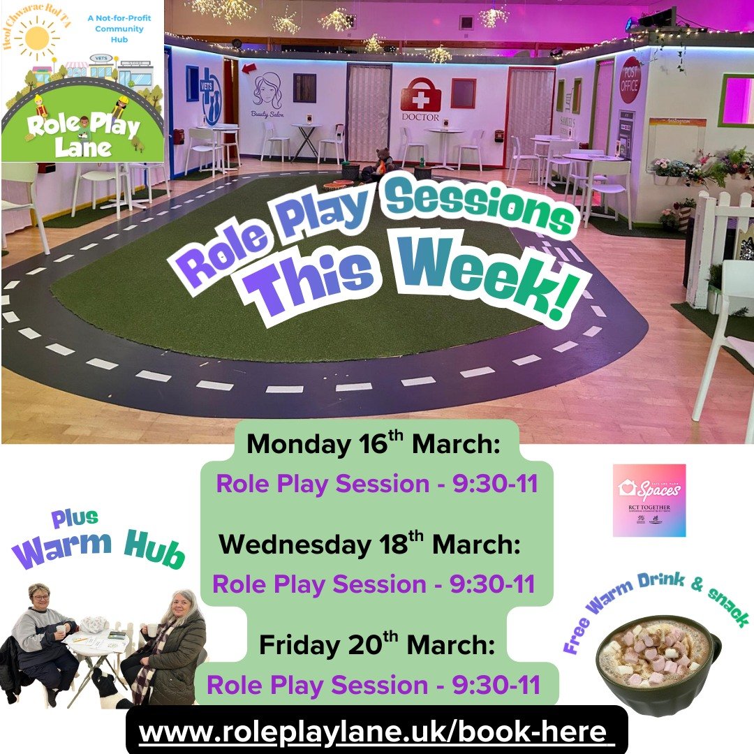 🌟 Role Play Sessions This Week at Role Play Lane! 🌟

Looking for something fun, welcoming and affordable to do with your little ones this week? Come and join us at Heol Chwarae R&ocirc;l &ndash; Role Play Lane, your local Not-for-Profit Community H