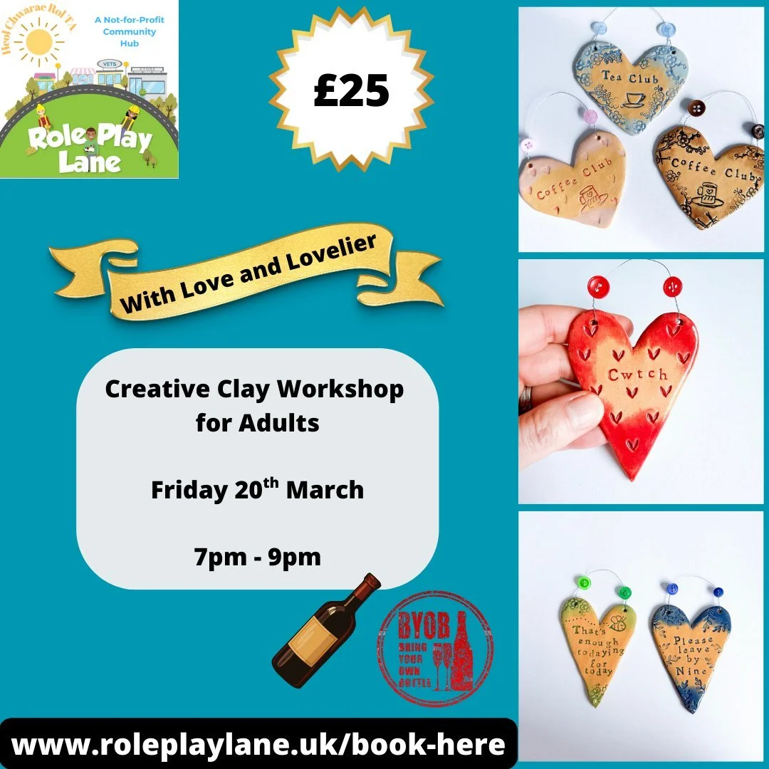 🎨 This Friday! Adult Clay Workshop at Role Play Lane

Bring a bottle, bring a friend and enjoy a relaxed creative evening making your own ceramic keepsake.

📅 Friday 20th March
⏰ 7&ndash;9pm
💷 &pound;25

A lovely way to unwind, get creative and su