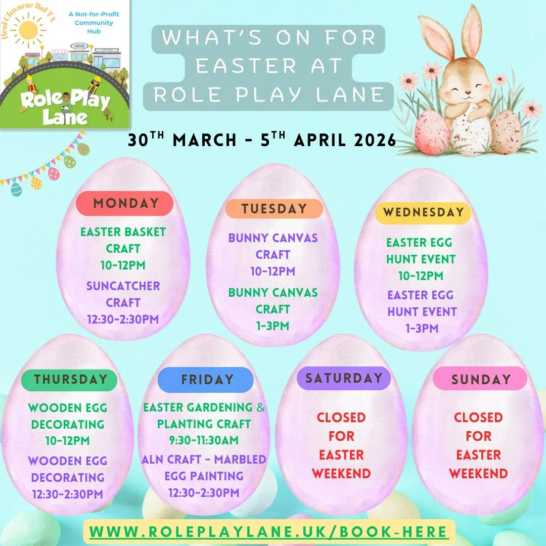 🌸🐰 WHAT&rsquo;S ON THIS EASTER AT ROLE PLAY LANE! 🐰🌸

Get ready for a week packed with creativity, play and Easter magic at  Role Play Lane! 

Here&rsquo;s what we&rsquo;ve got hopping your way&hellip; 🐇

🗓️ Monday 30th March
🧺 Easter Basket C