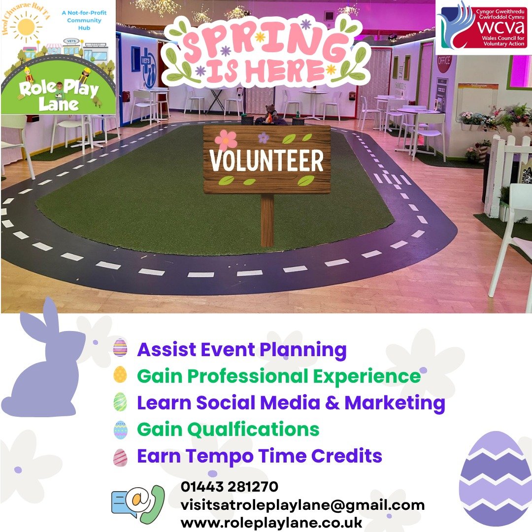 🌸🐣 SPRING IS HERE&hellip; VOLUNTEER! 🐣🌸

Looking to build skills, boost confidence, and be part of something meaningful this spring? 💛

At Heol Chwarae R&ocirc;l &ndash; Role Play Lane, we&rsquo;re looking for friendly volunteers to join our wel