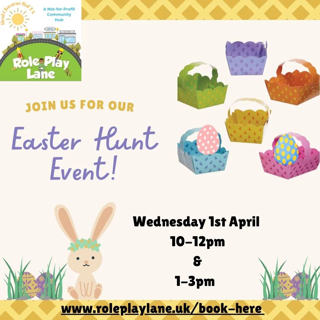 🐰🌸 Easter Hunt Event 🌸🐰

Join us for a fabulous Easter Egg Hunt Event at Role Play Lane - packed with fun for the whole family! 🐣💛

✨ What&rsquo;s included:
🥚 Easter egg hunt
🎨 Easter craft activity
🧁 Decorate your own cake
🐇 Bunny hop race