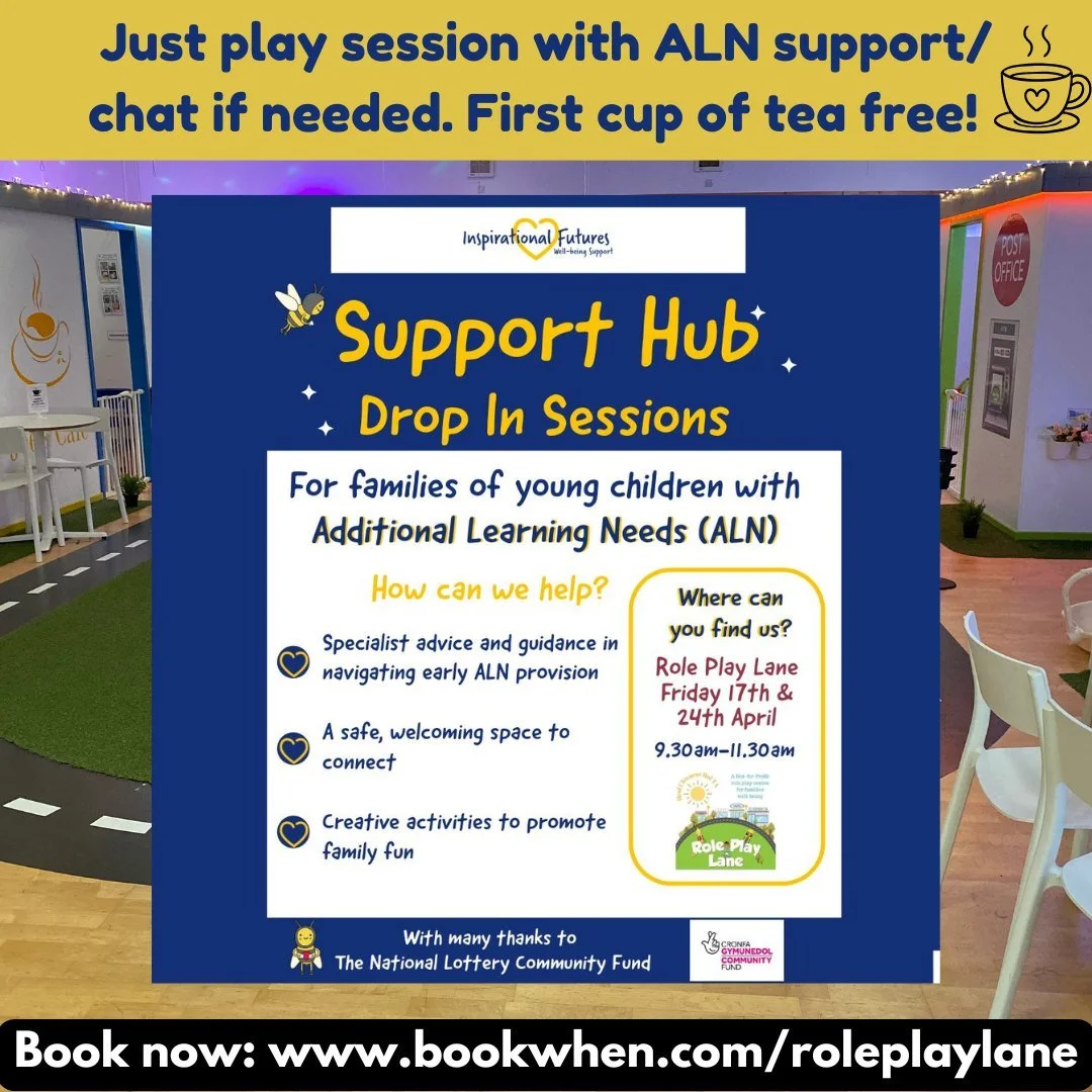 💛 A calm space for you and your little one tomorrow&hellip; 💛

We still have a few spaces left for our Support Hub Drop-In Session with Inspirational Futures tomorrow at Role Play Lane 💫

✨ Open to ALL families - whether your child has ALN, you&rs