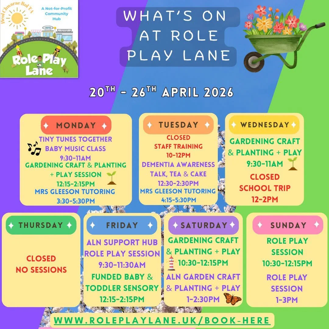 🌱Spring has sprung&hellip; let&rsquo;s get growing at Role Play Lane

A whole week of play, creativity, support and community 💛

✨ From baby music and sensory play&hellip;
🌱 To gardening crafts and planting&hellip;
💛 To our inclusive ALN sessions
