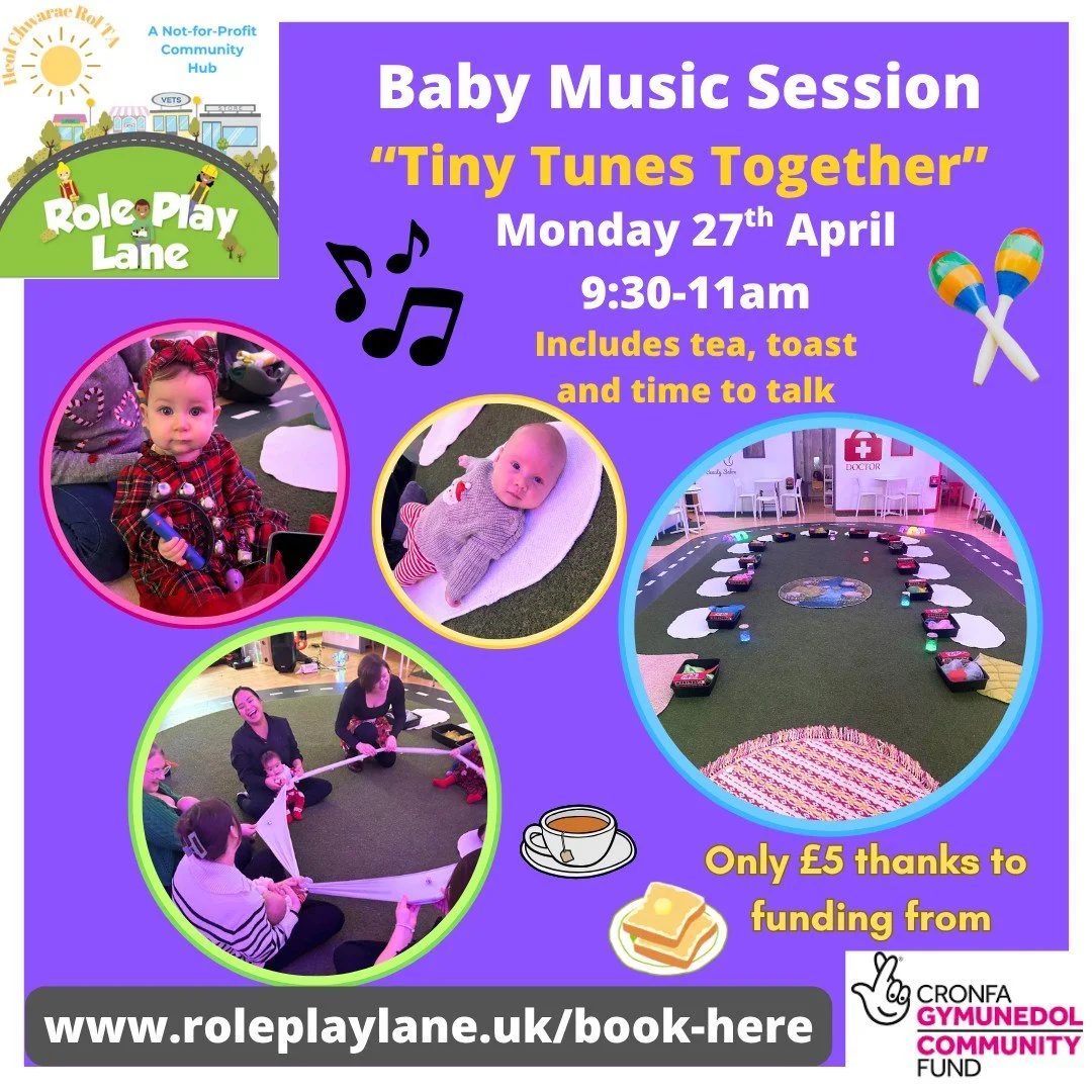 🌸 Monday is looking lovely at Role Play Lane&hellip; and both sessions are funded to keep costs low for families 💛

🎶 Tiny Tunes Together
9:30&ndash;11am
A gentle baby music session for little ones who aren&rsquo;t yet walking 🍼

Enjoy 30 minutes